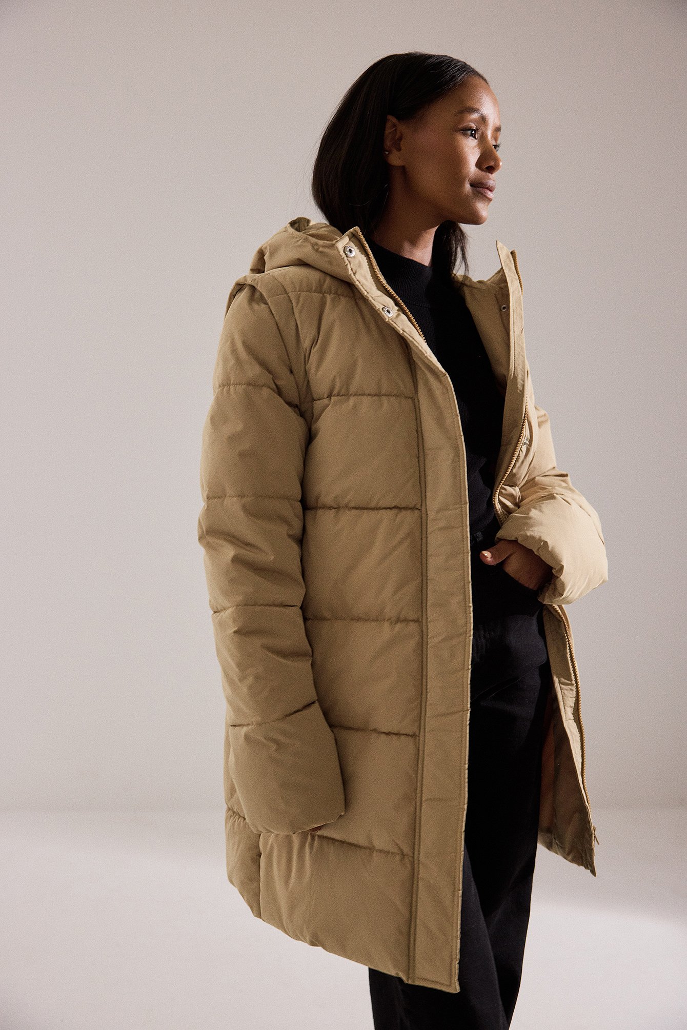 anika teller x na-kd removable sleeves long padded jacket - beige