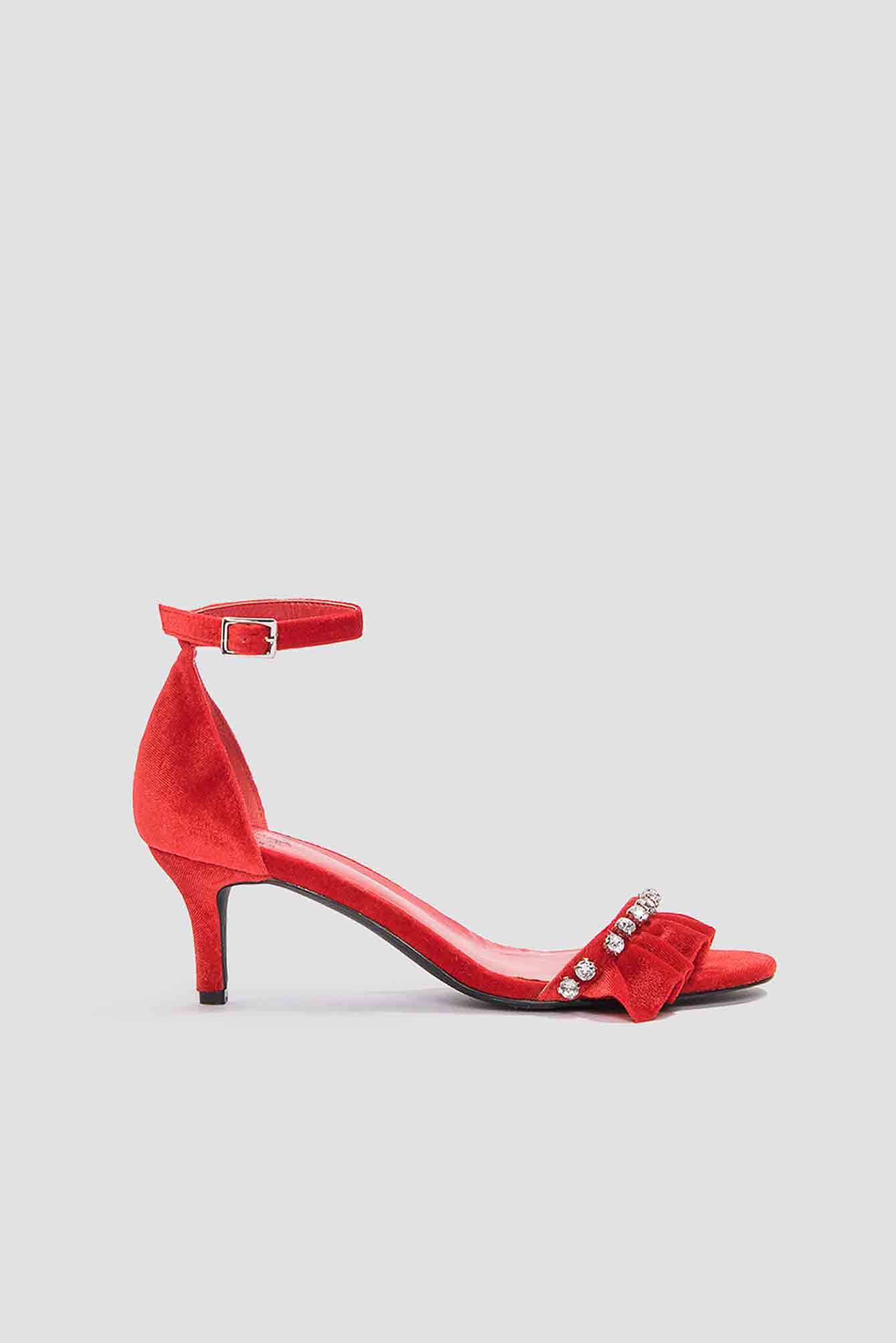 Rhinestone Frill Heels Red