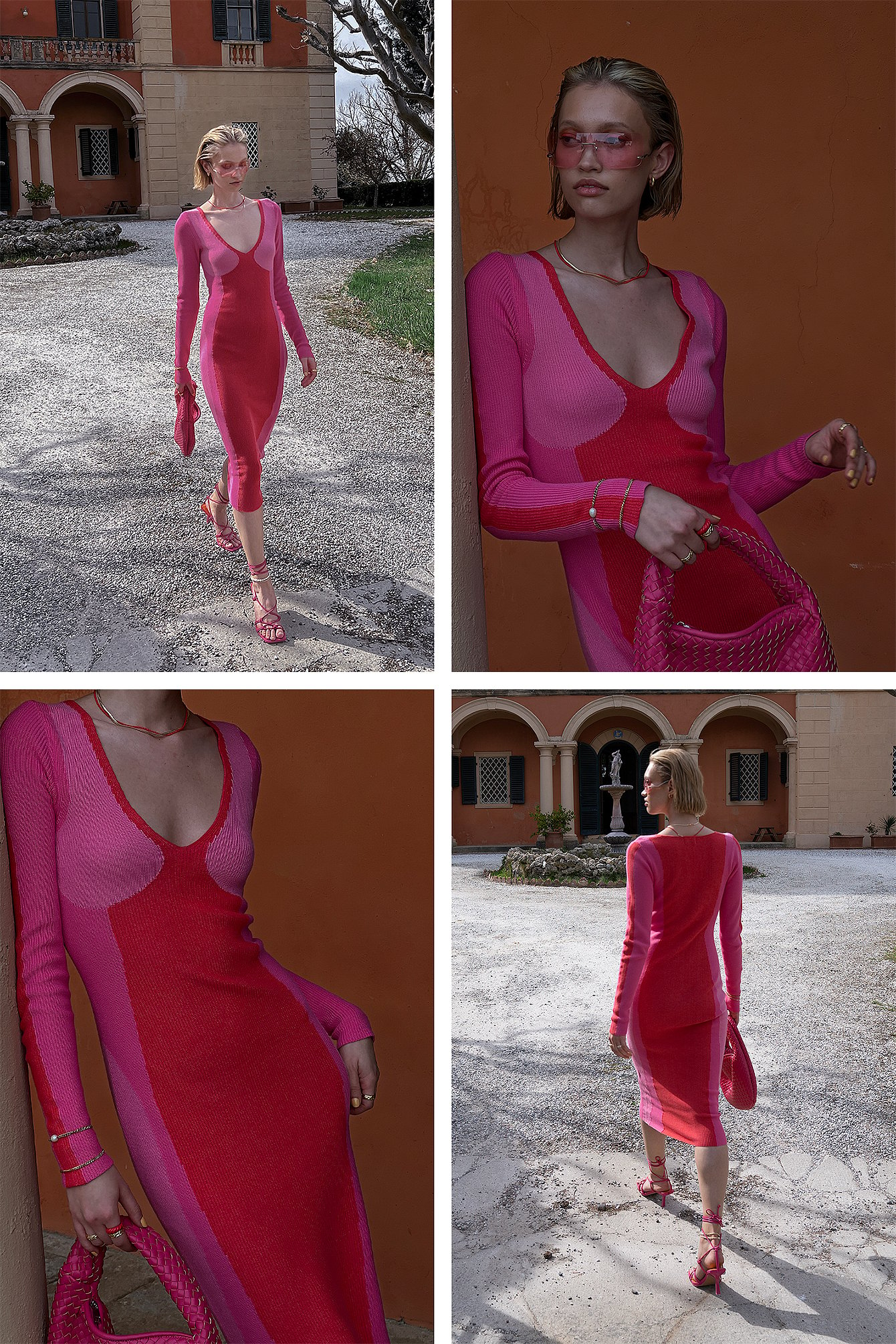 Red/Pink Midiklänning med färgblock
