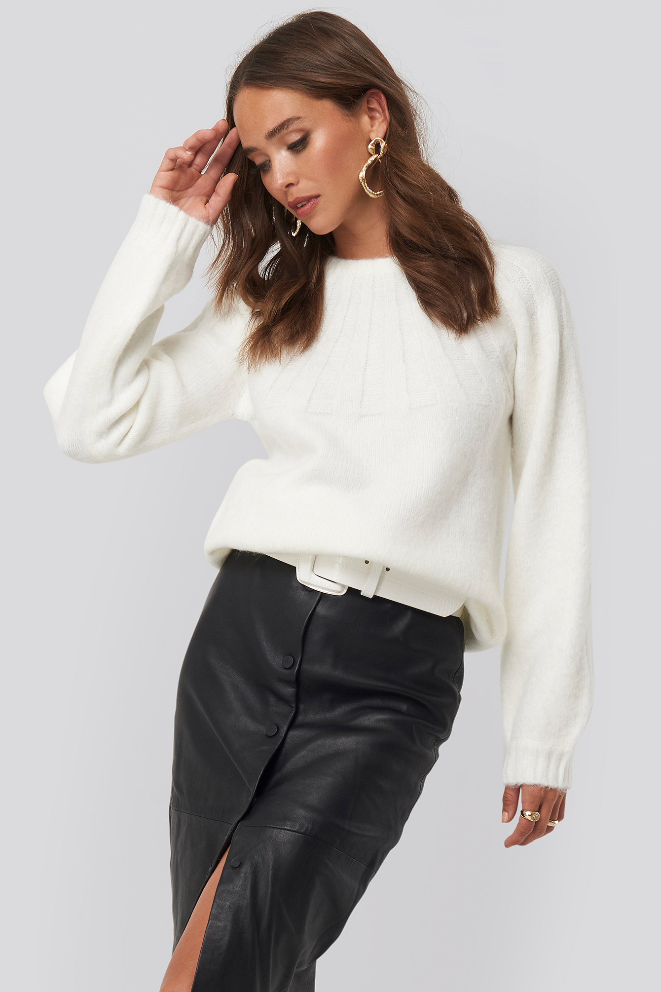 Rib Detail Knitted Sweater White | NA-KD
