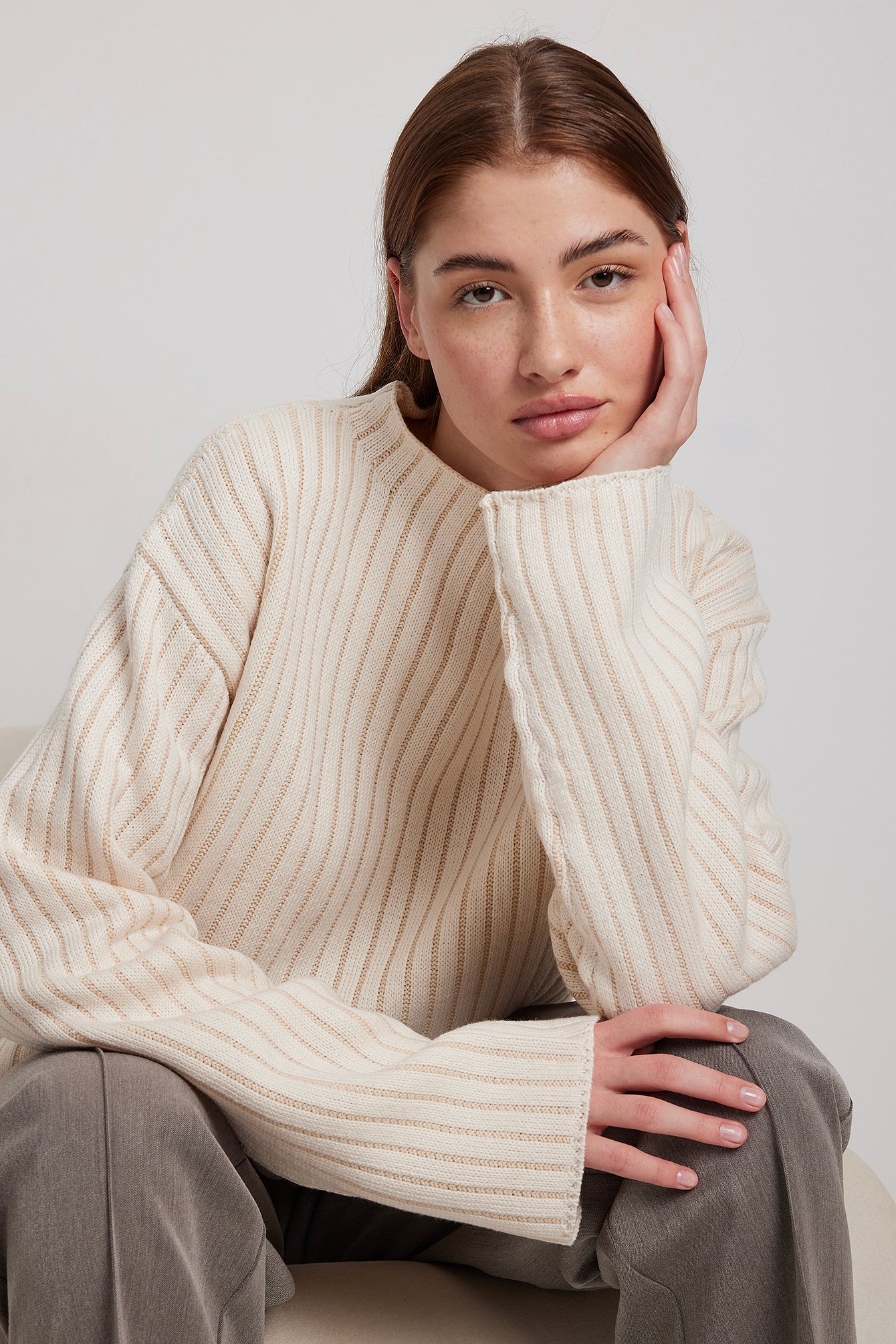 Fashion Sweaters Oversized Sweaters Rocawear Oversized Sweater taupe-grey striped pattern 