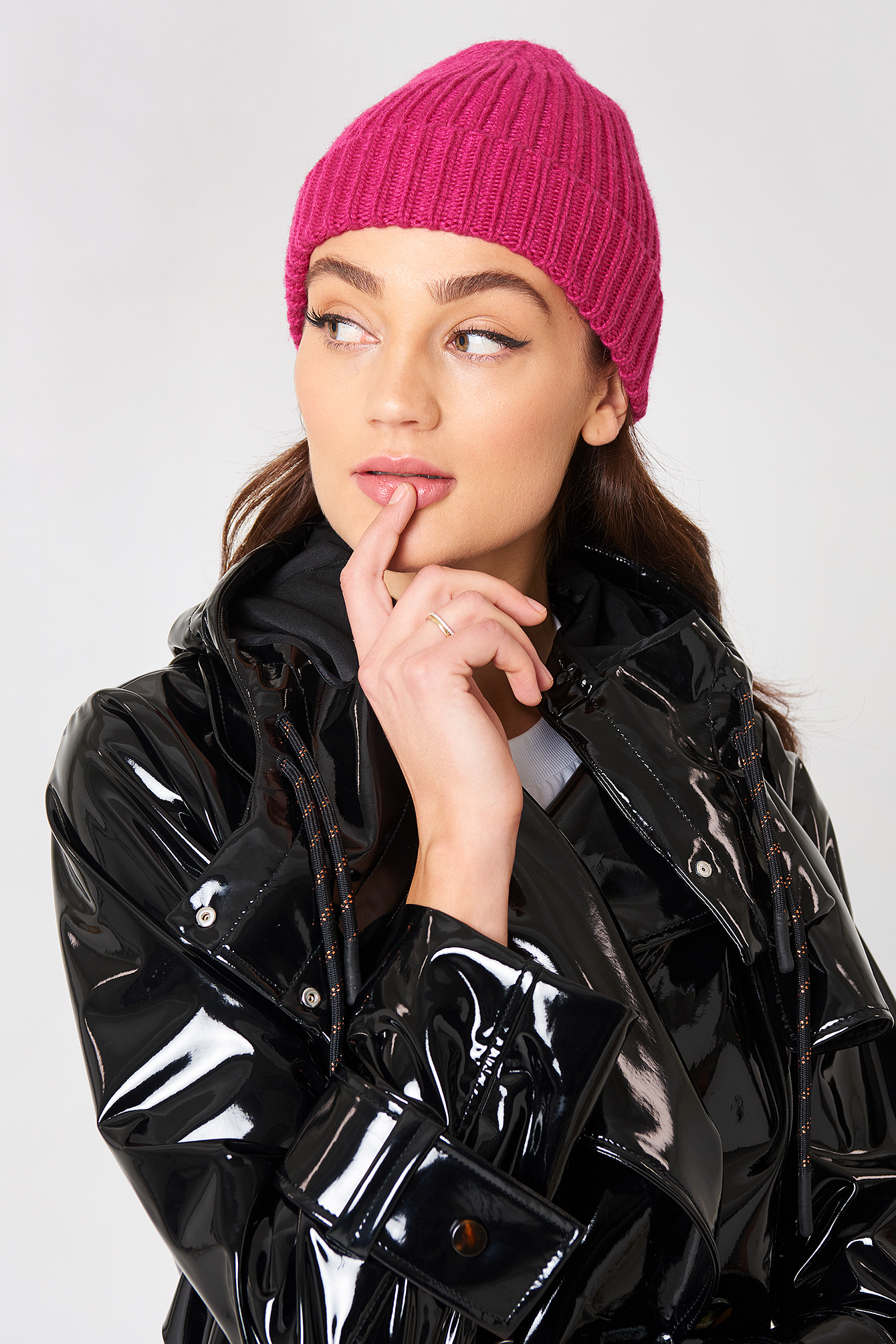 Rib Knitted Beanie Magenta