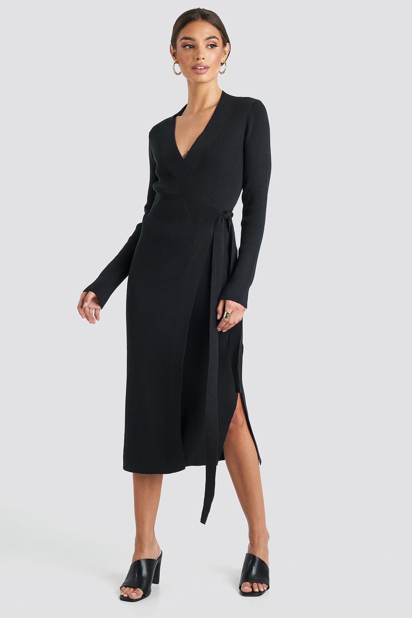 Rib Knitted Dress Black