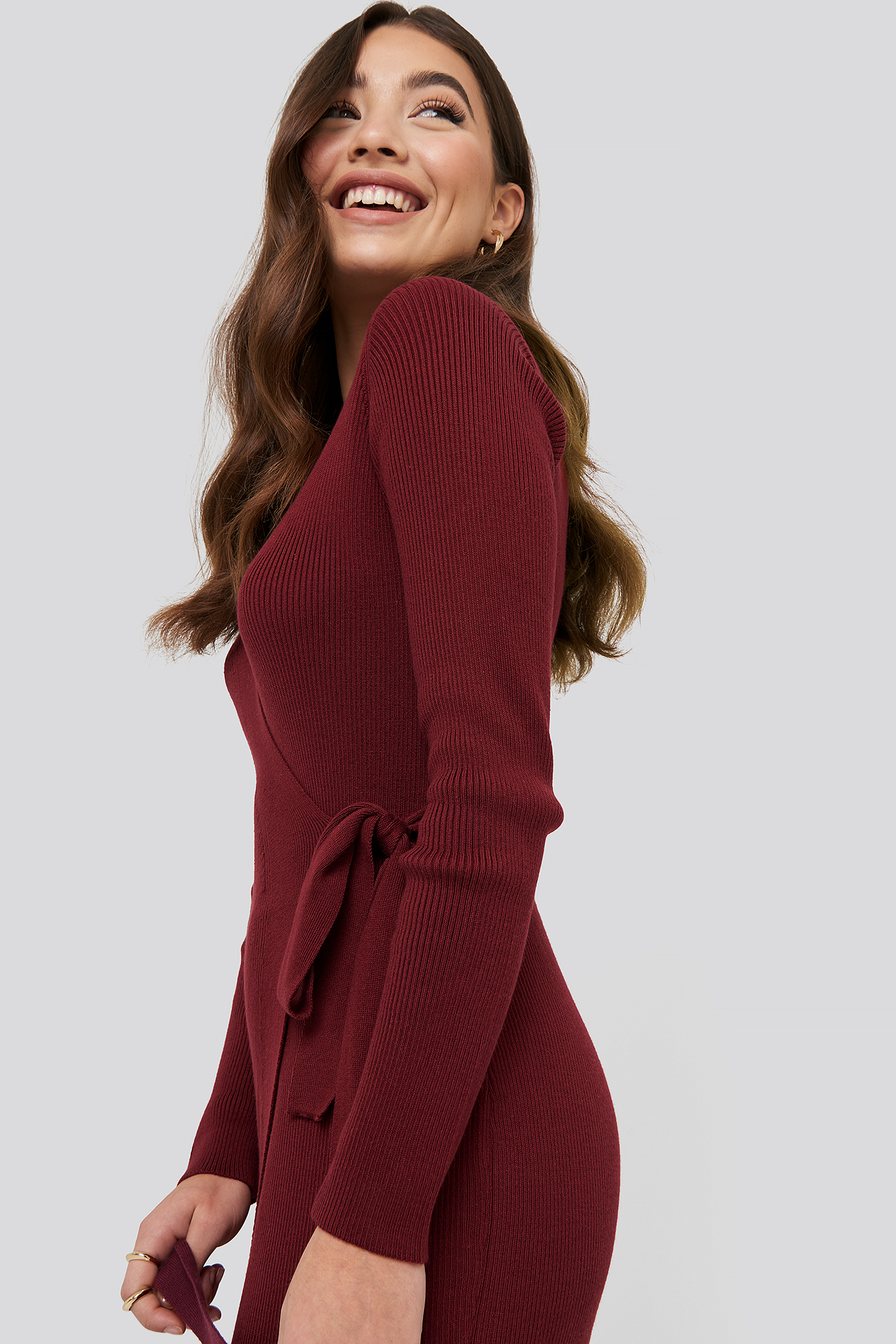 Rib Knitted Dress Burgundy