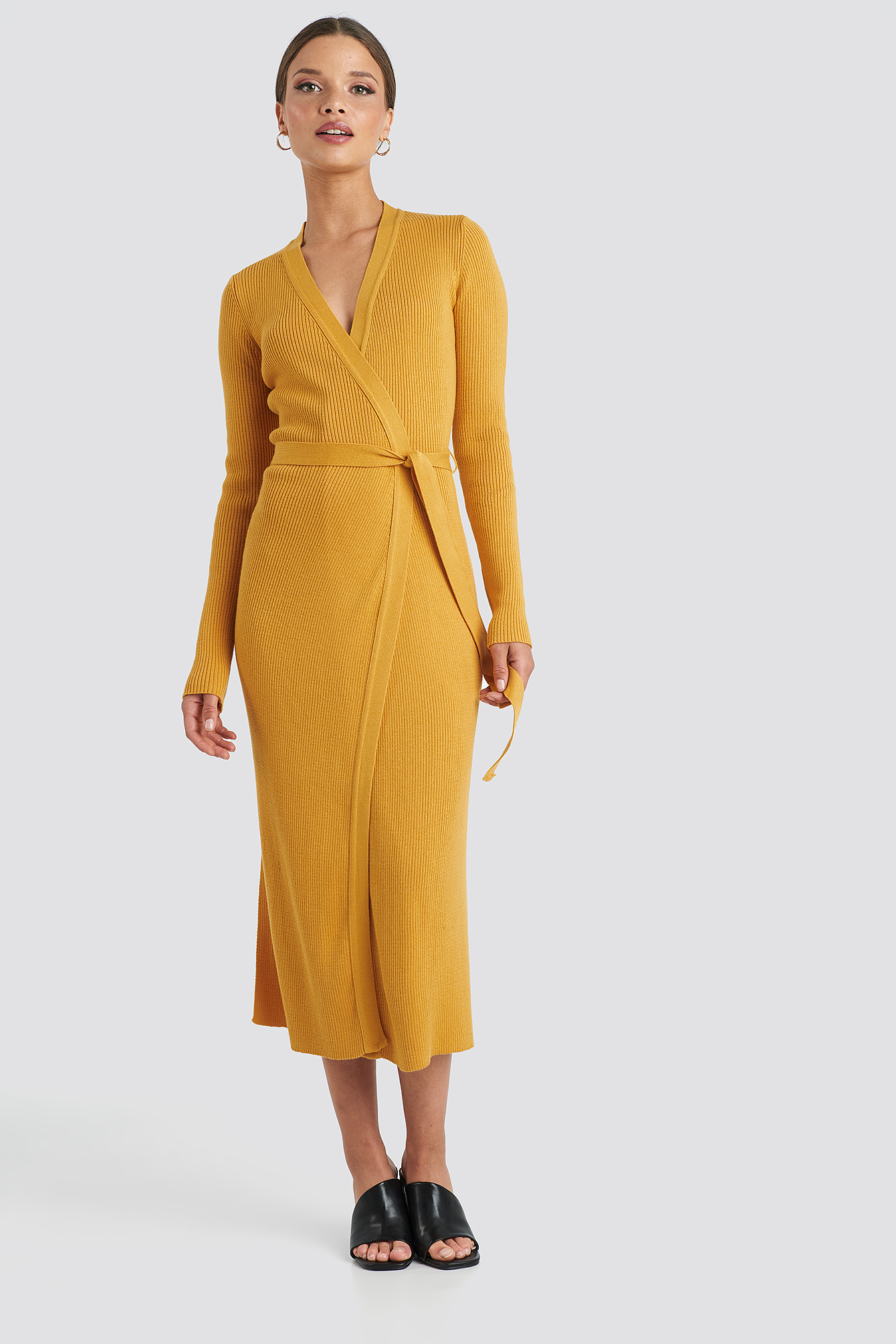 Rib Knitted Dress Mustard