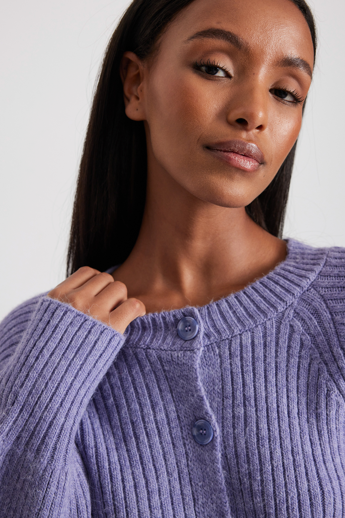 Rib Knitted Shoulder Pad Cardigan 