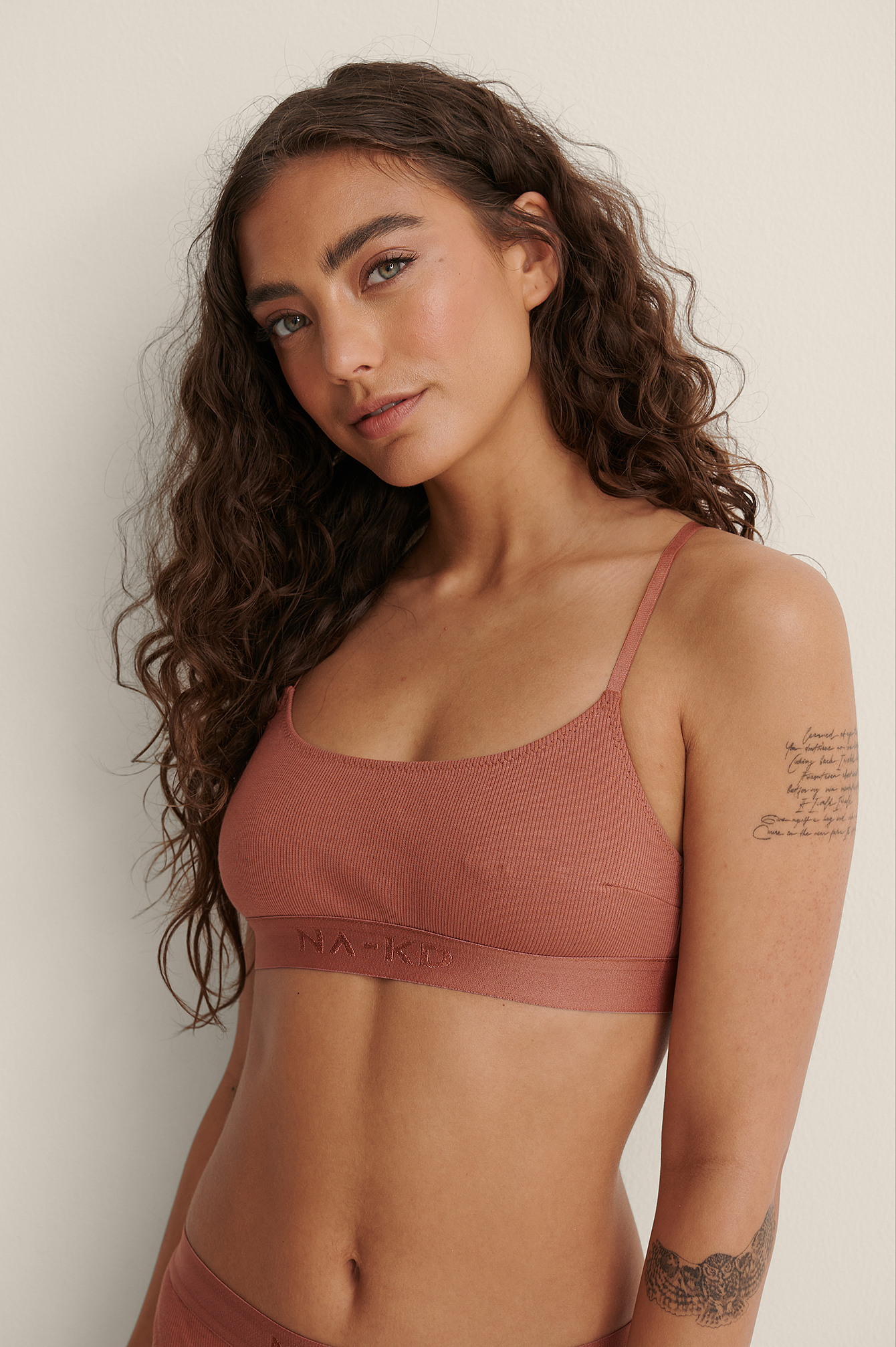 NA-KD Lingerie Ribbed Cotton Top - Pink