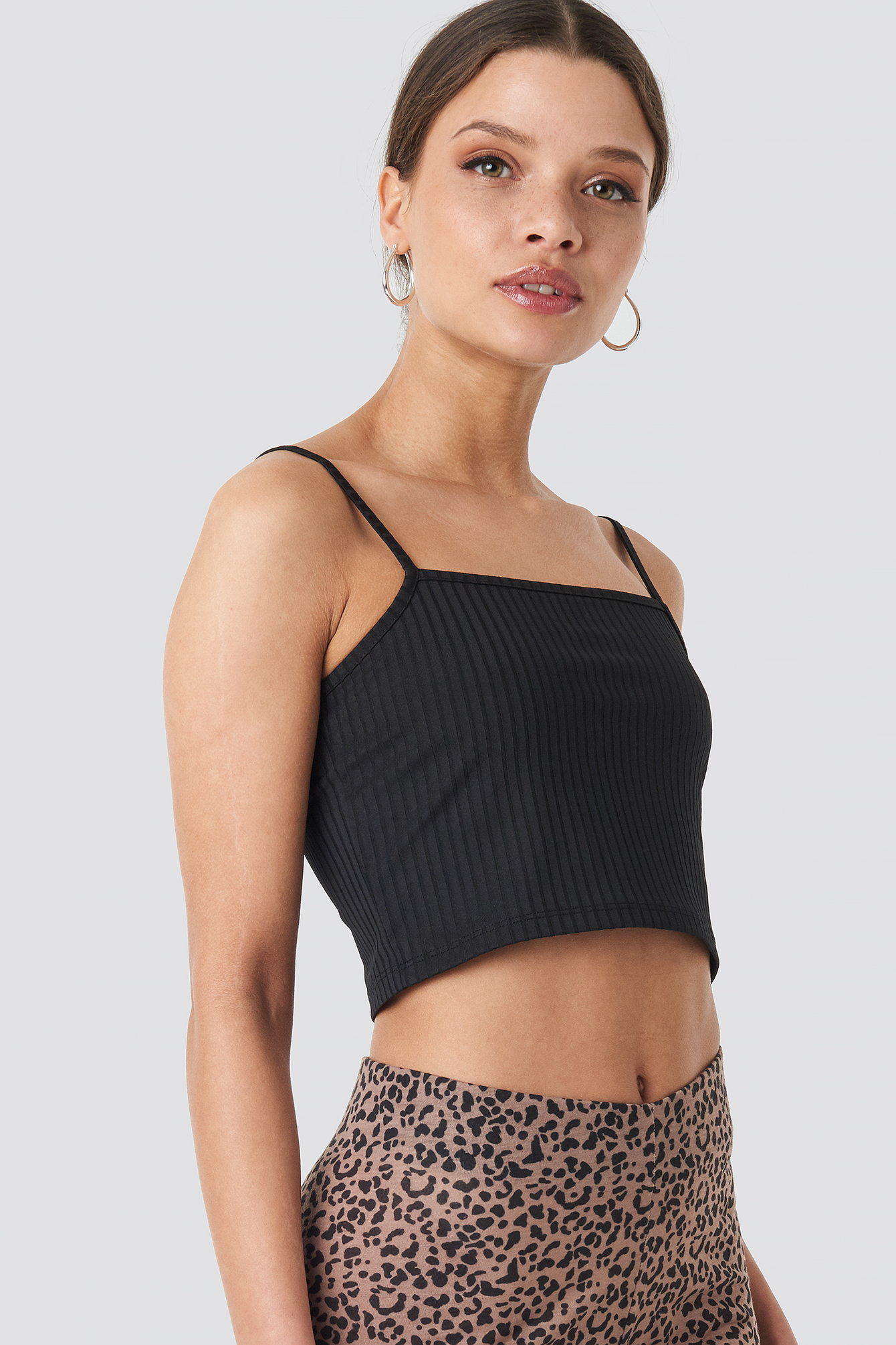 Ribbed Cropped Bandeau Strap Singlet Black