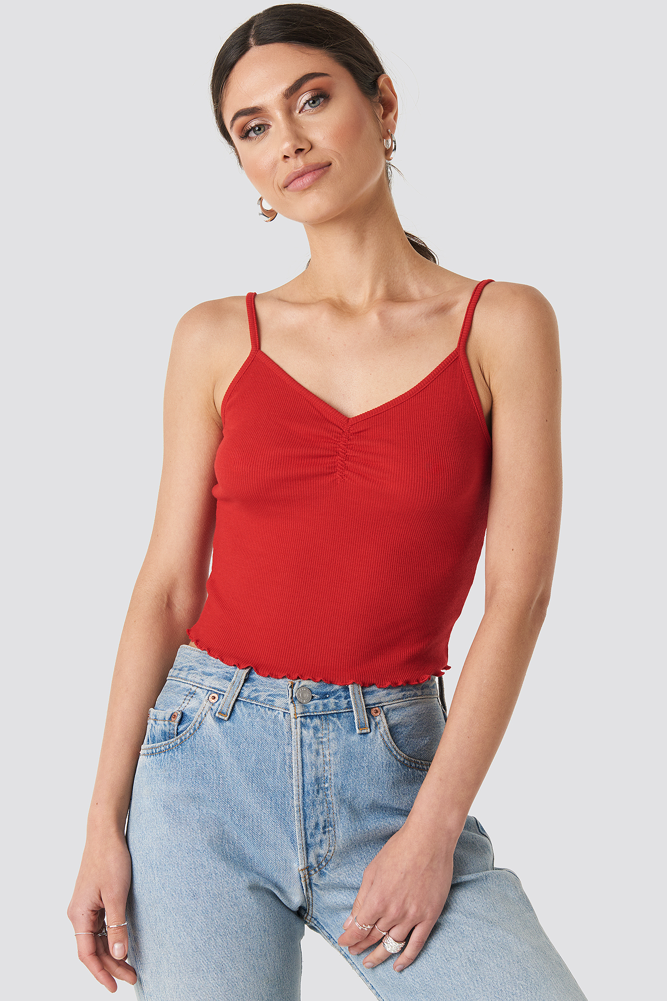 Ribbed Cropped Singlet Red