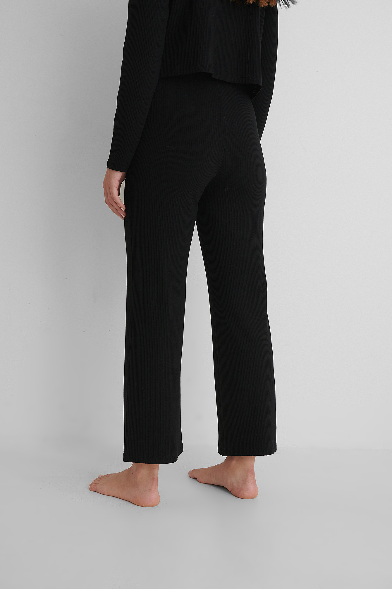 Ribbed Cropped Trousers Black | na-kd.com