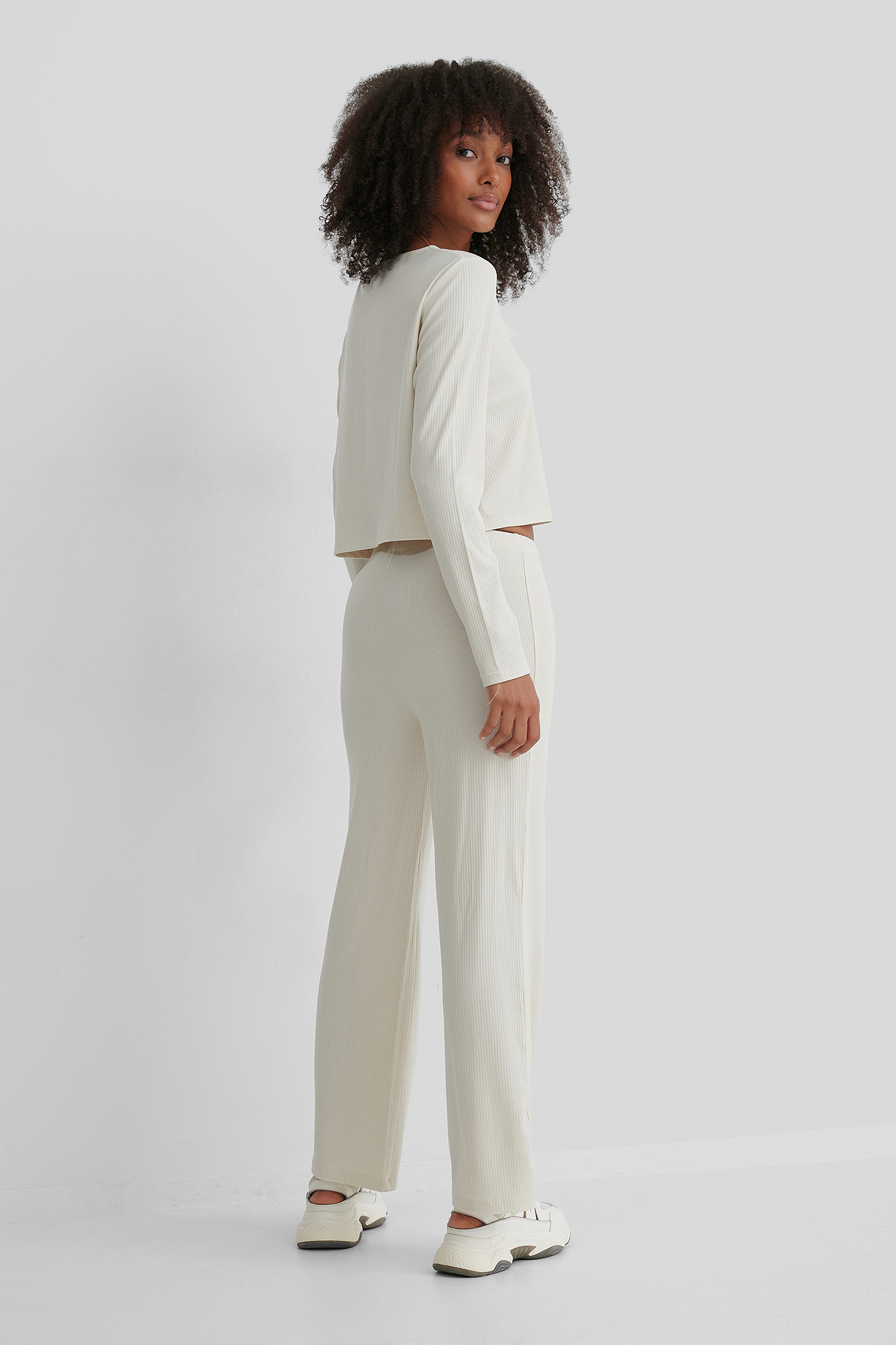 Ribbed Cropped Trousers Offwhite | na 