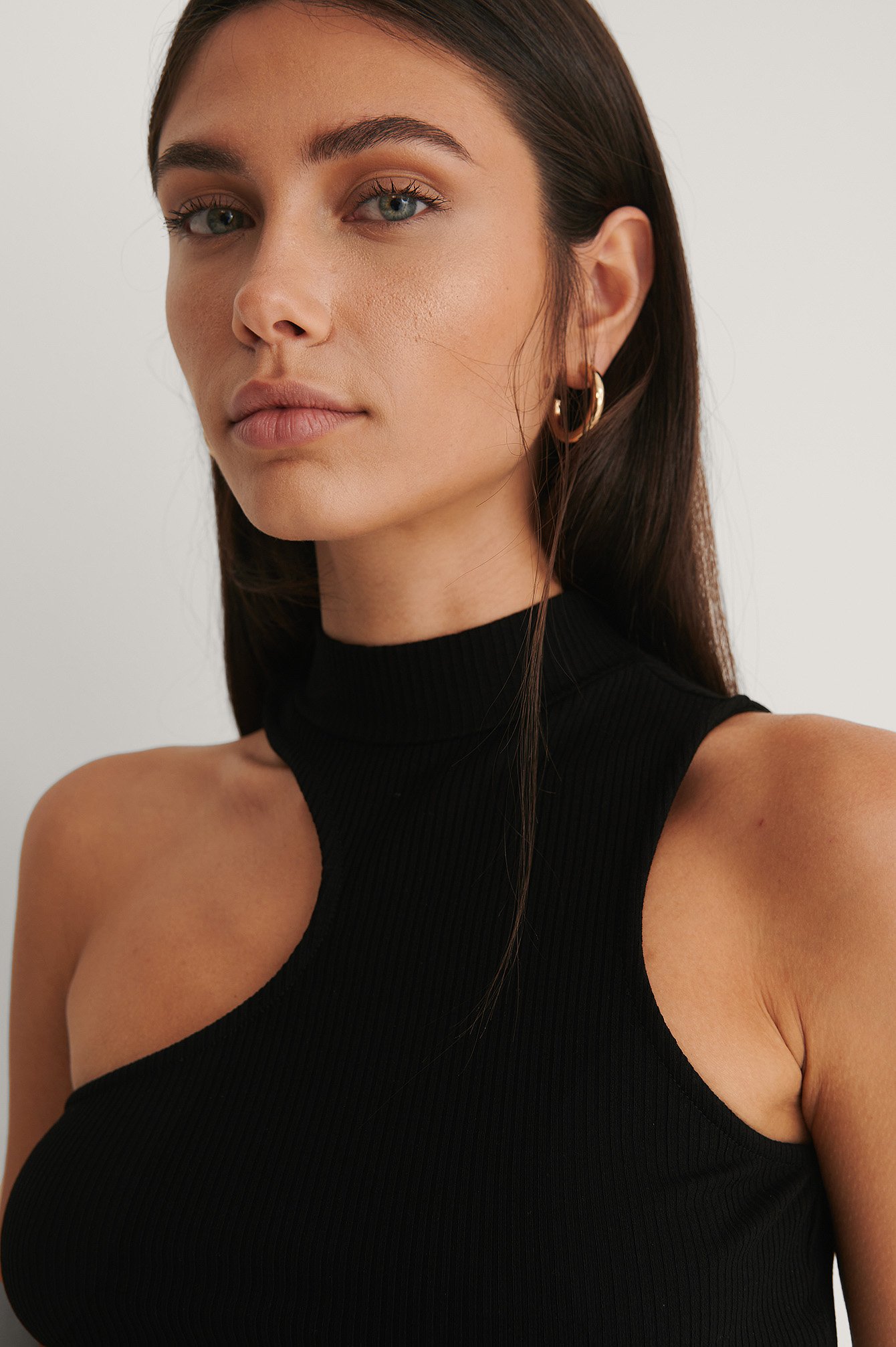 Black Ribbed Cut Out Crop Top