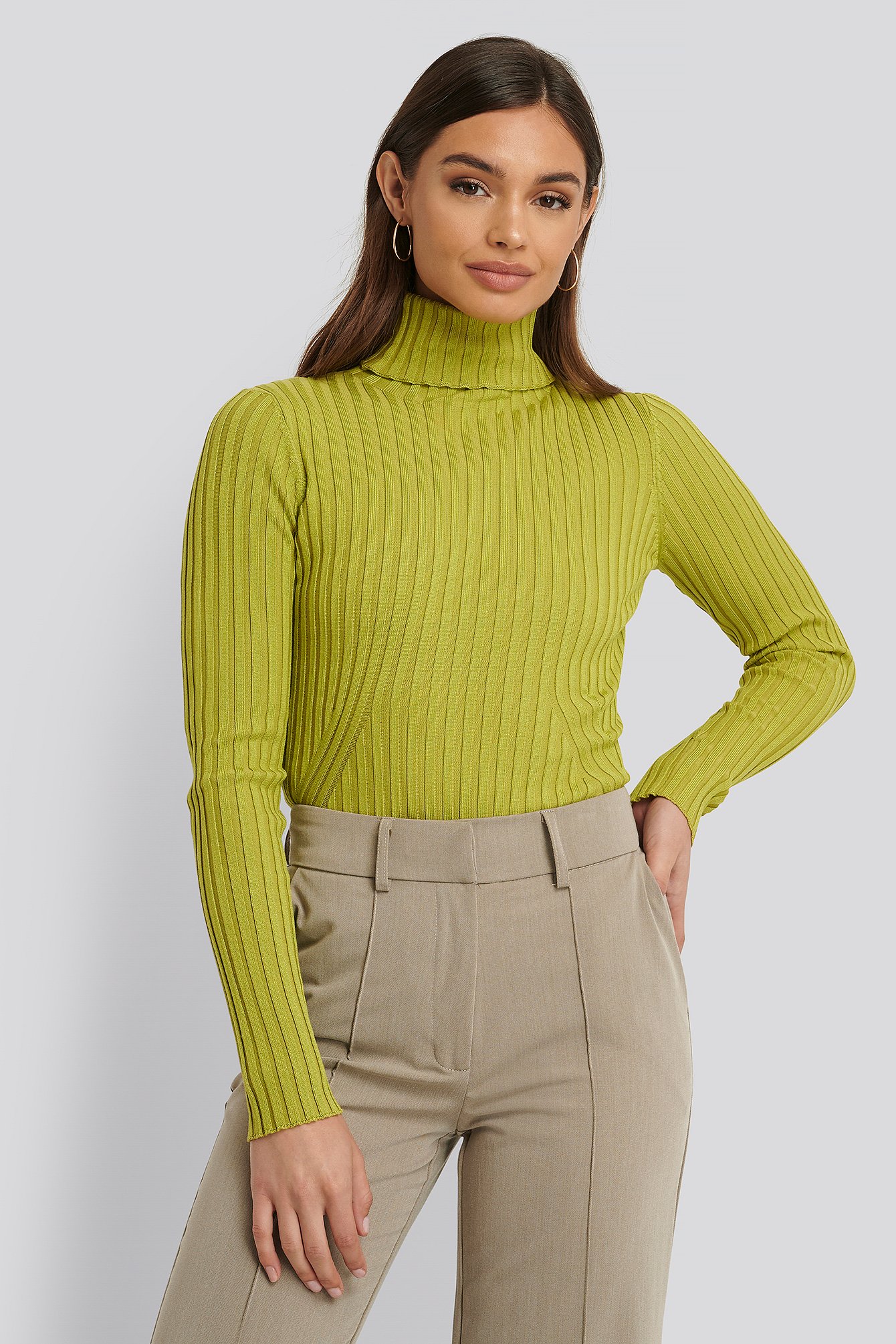 Green Ribbed Detail Knitted Polo Sweater