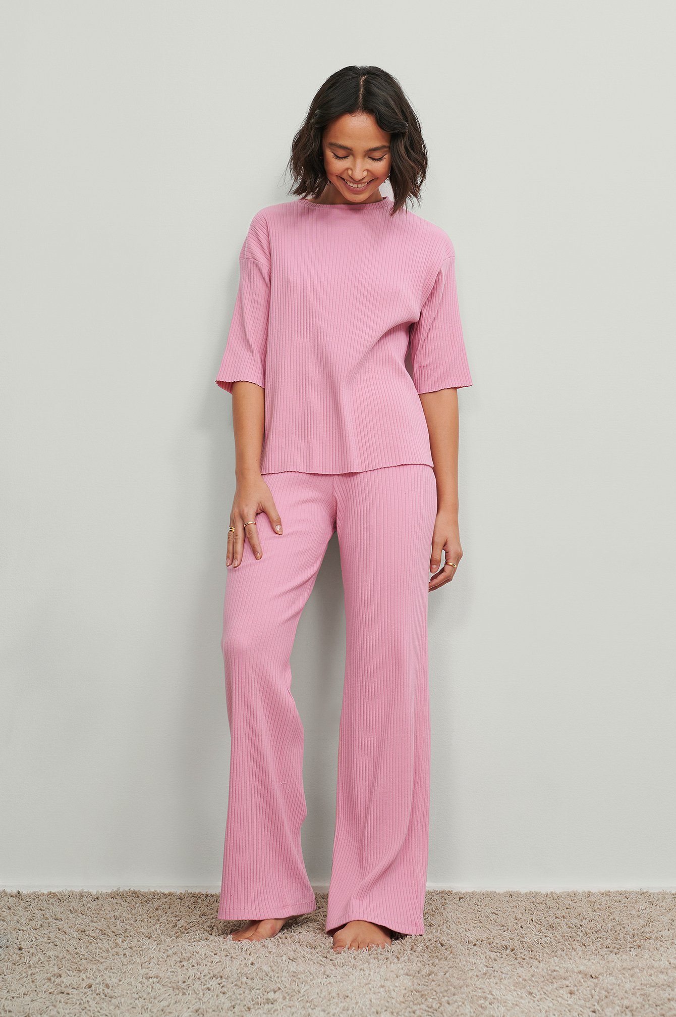 Old Pink Ribbed Straight Pants