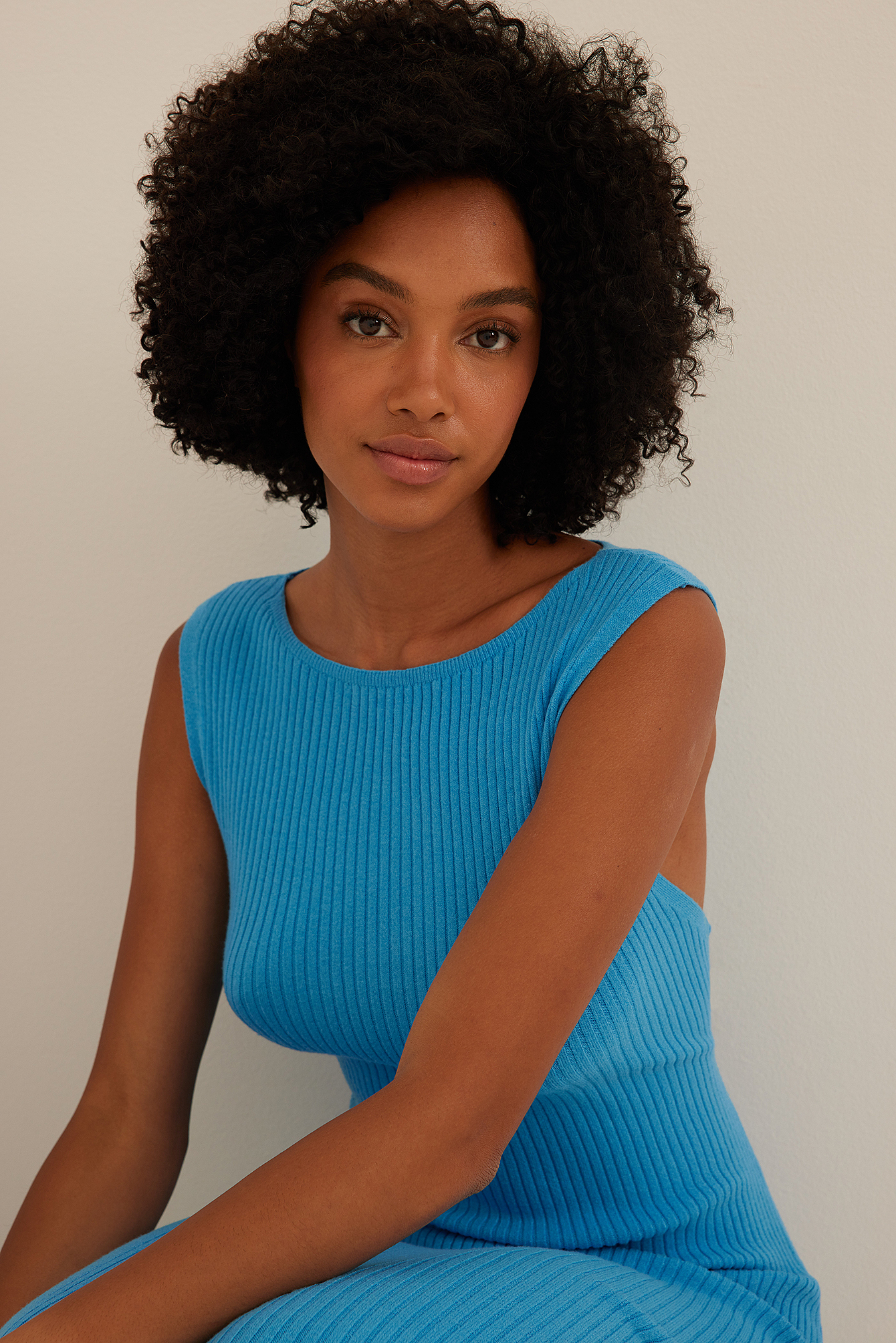 Ribbed Fine Knitted Maxi Dress Blue 