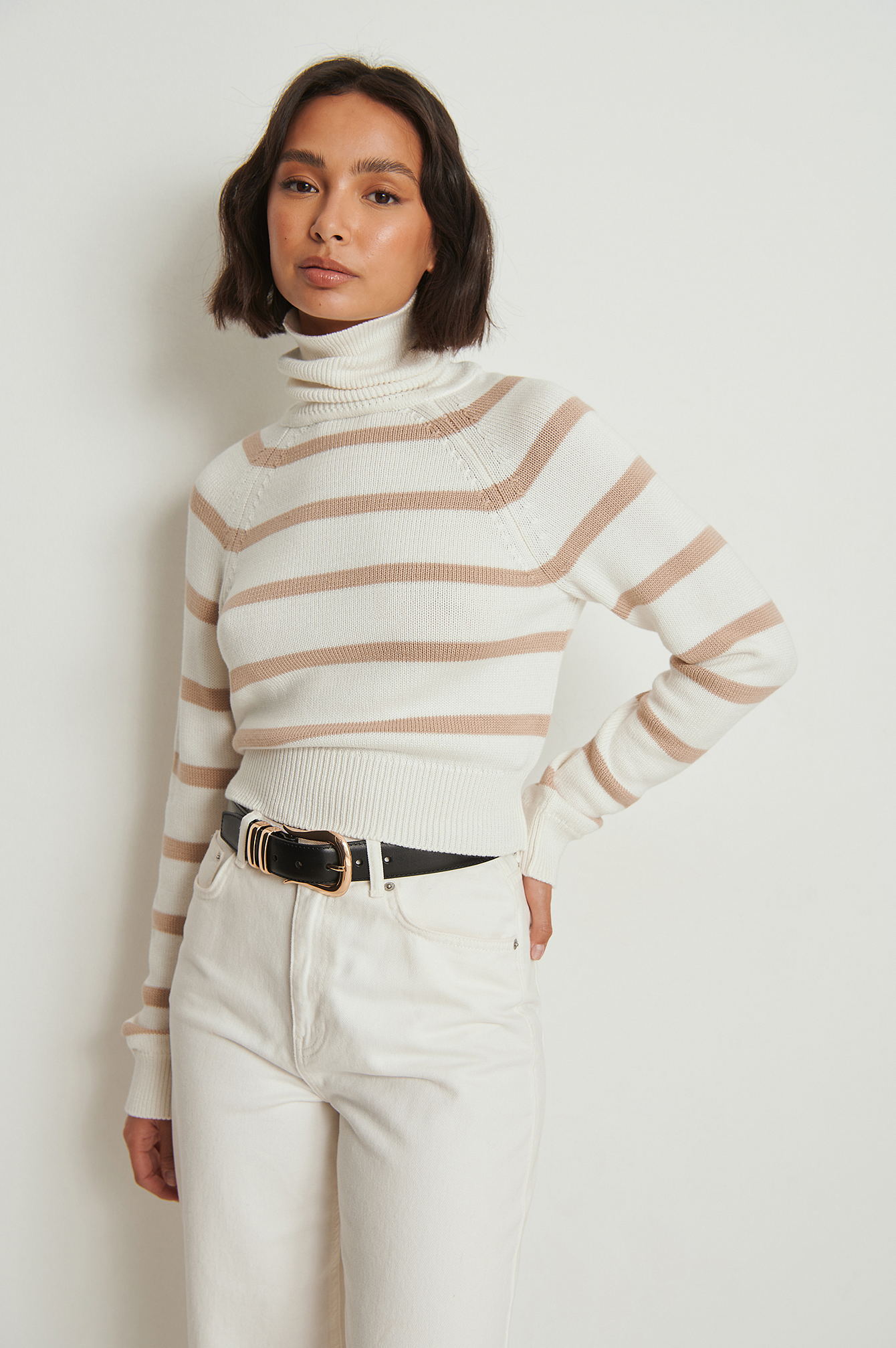 Ribbed High Neck Knitted Sweater Stripe | NA-KD