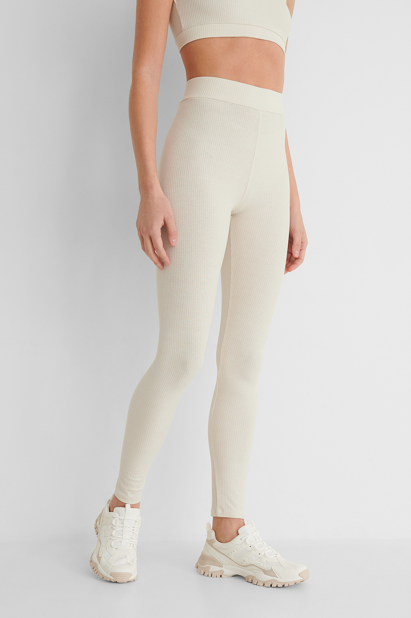 Ribbed Highwaist Tights White | na-kd.com