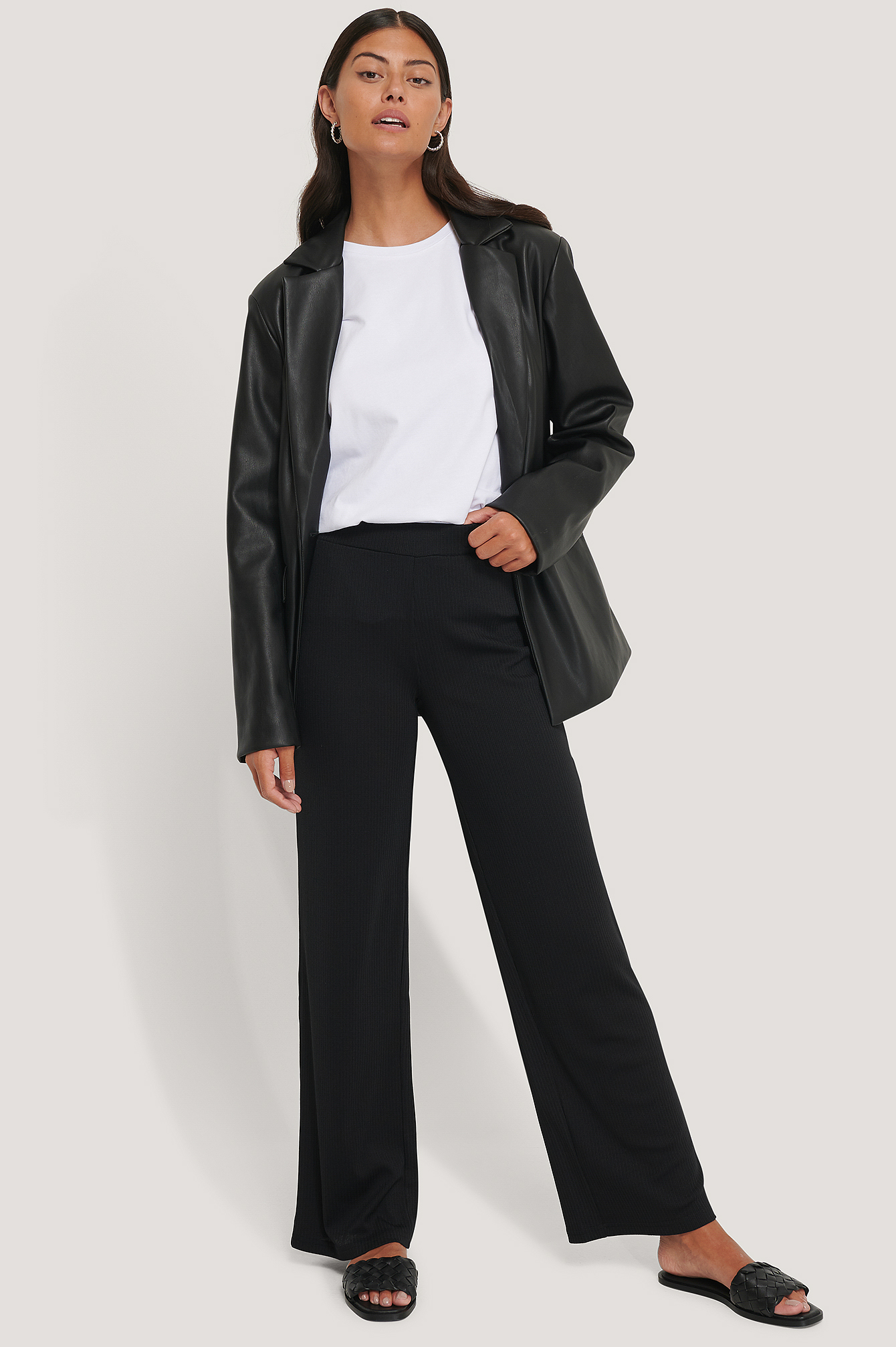 Ribbed Jersey Pants Black | na-kd.com