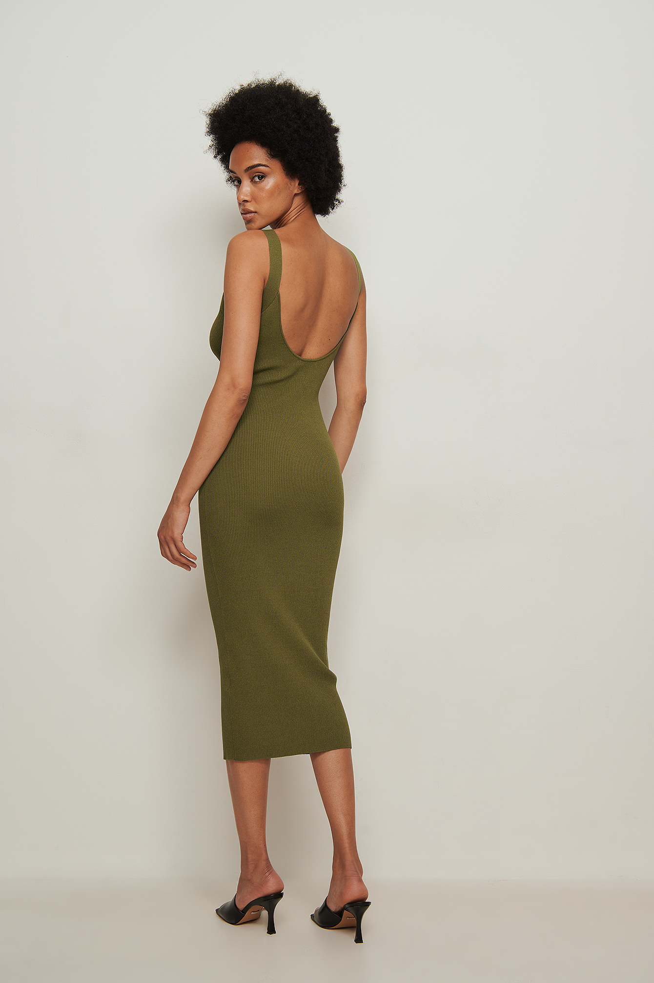Ribbed Knitted Bodycon Midi Dress Green 
