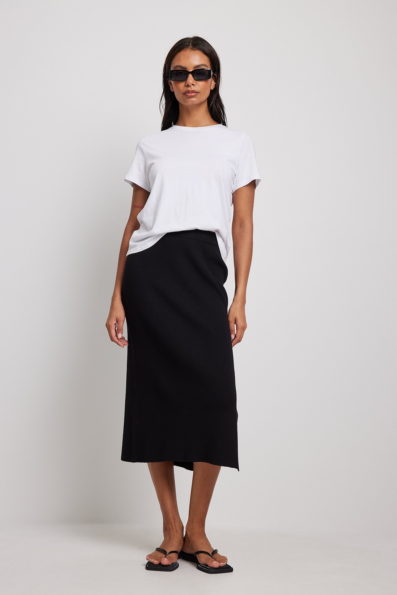 Black Ribgebreide rok met hoge taille