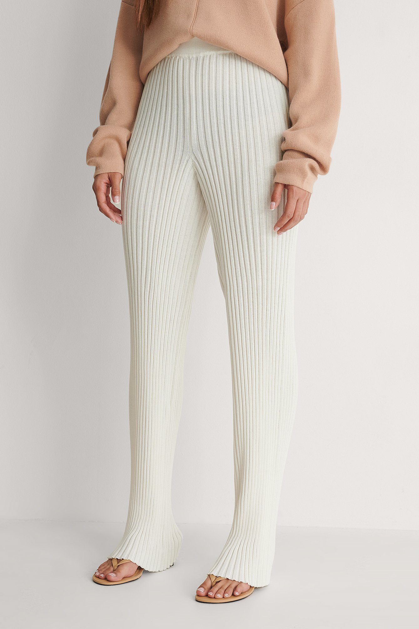Ribbed Knitted Pants Offwhite