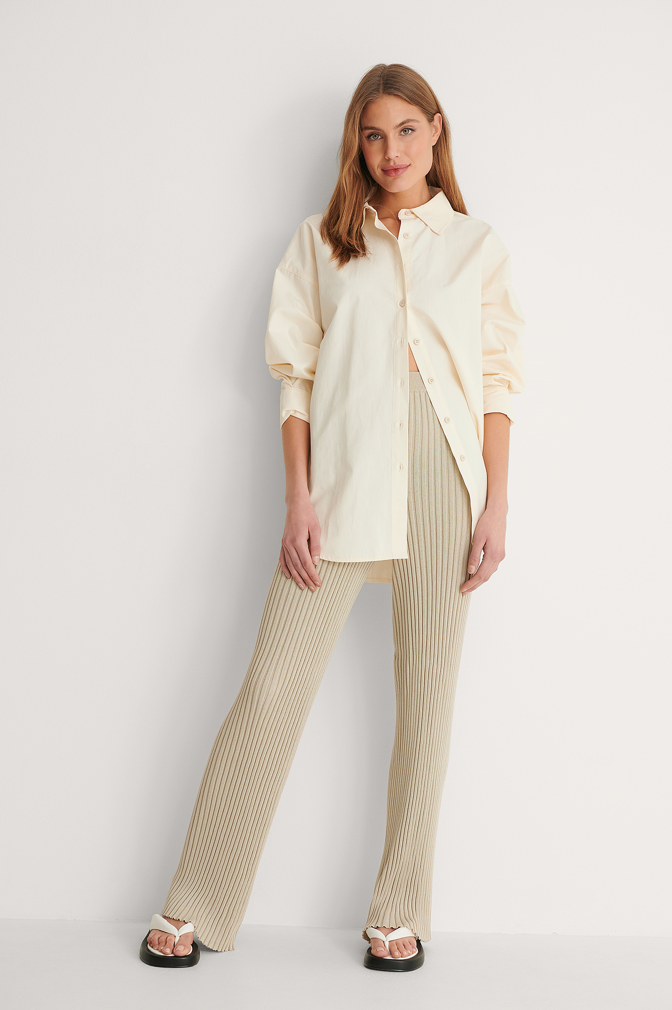 Pantaloni In Maglia A Coste Beige | na-kd.com