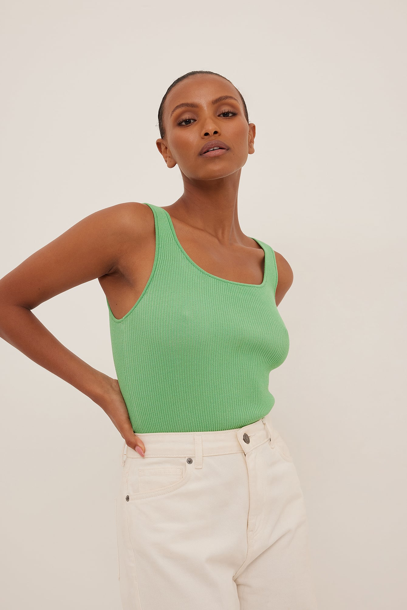 Ribbed Knitted Singlet Green | NA-KD