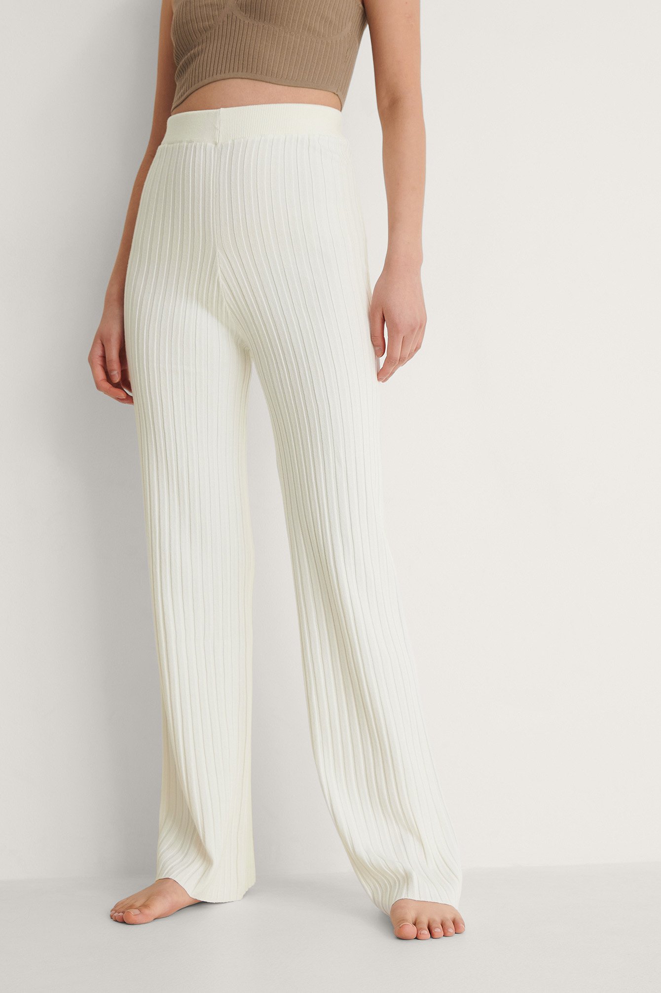 Ribbed Knitted Trousers White