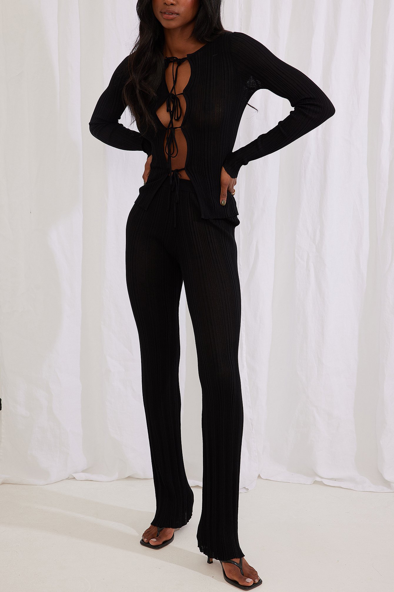 Black Ribbed Knitted Trousers