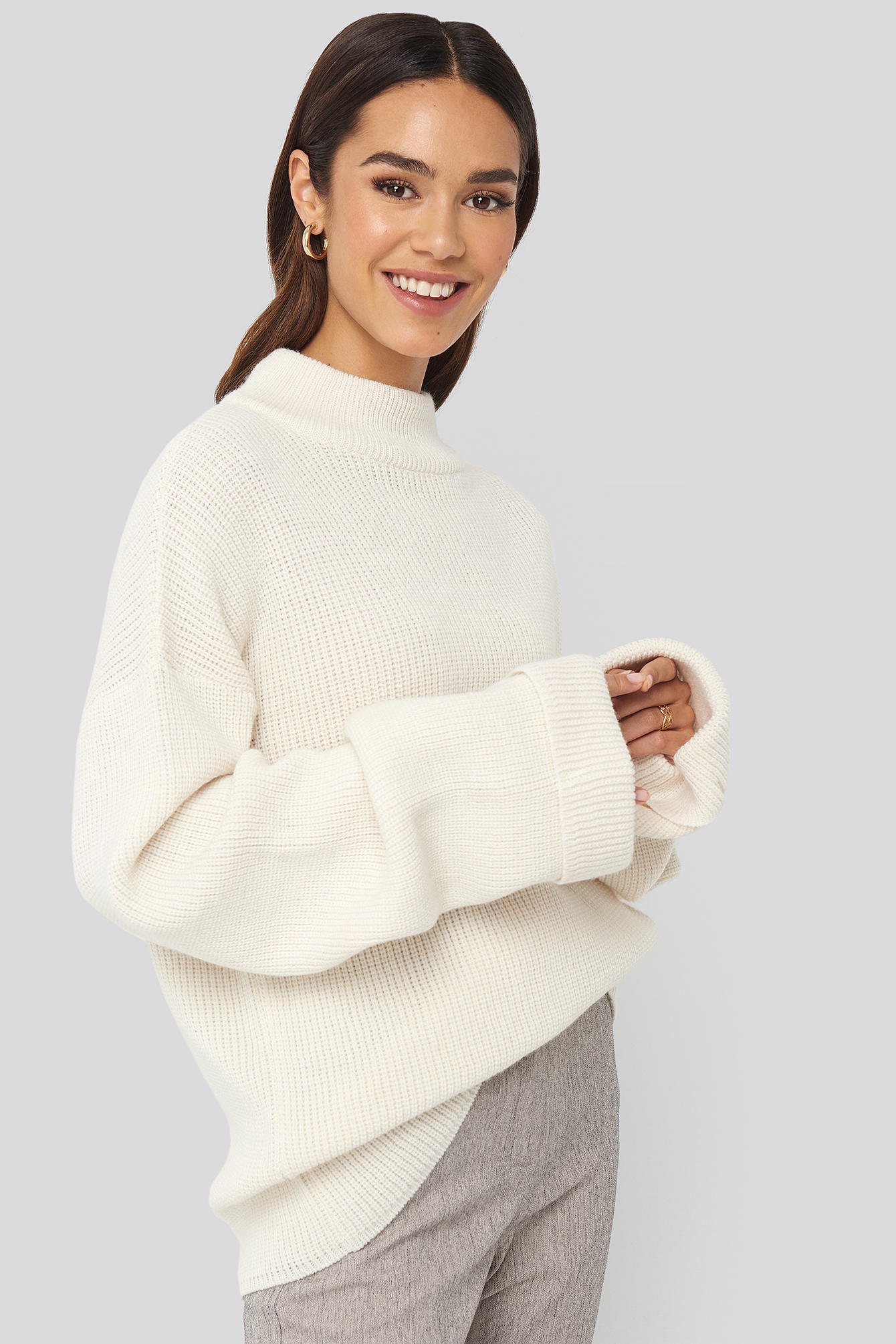 Ribbed Knitted Turtleneck Sweater White