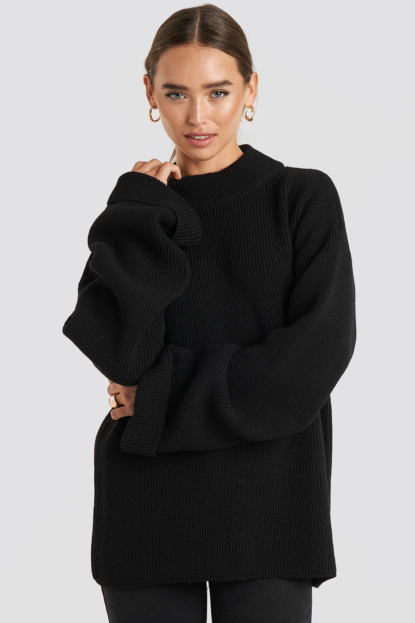 Ribbed Knitted Turtleneck Sweater Black