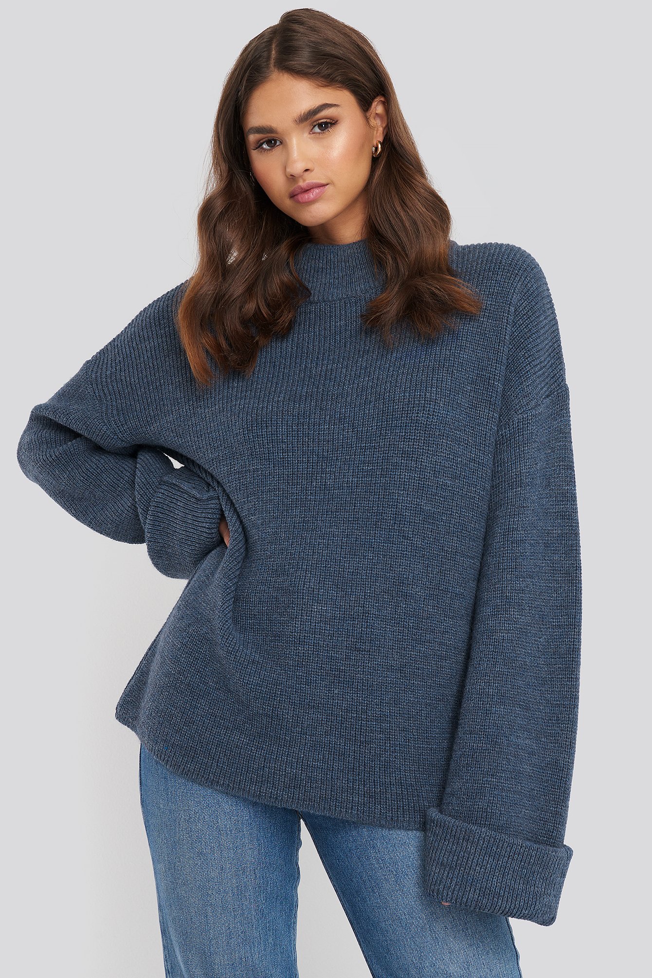 Blue NA-KD Ribbed Knitted Turtleneck Sweater