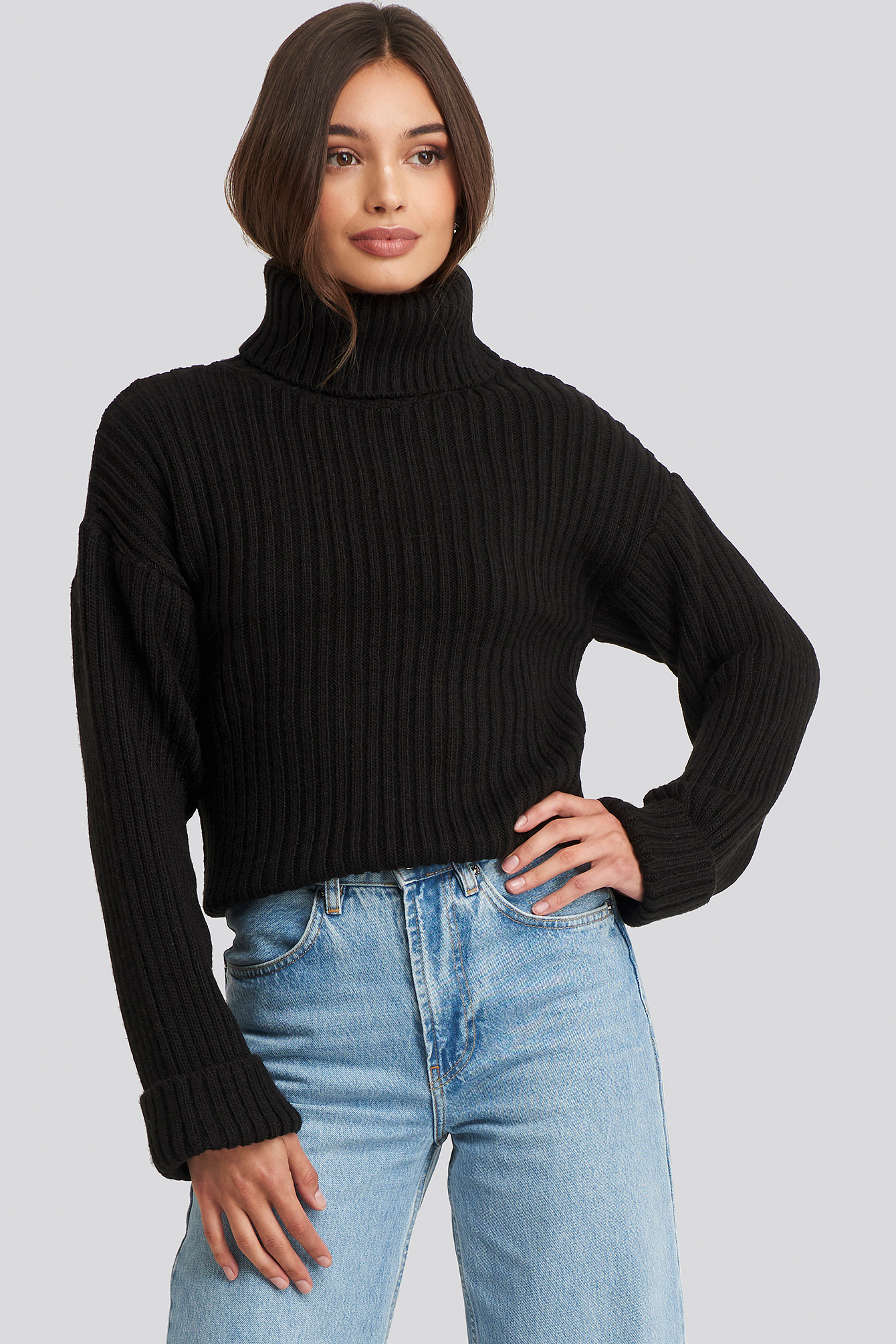 Ribbed Knitted Turtleneck Sweater Black