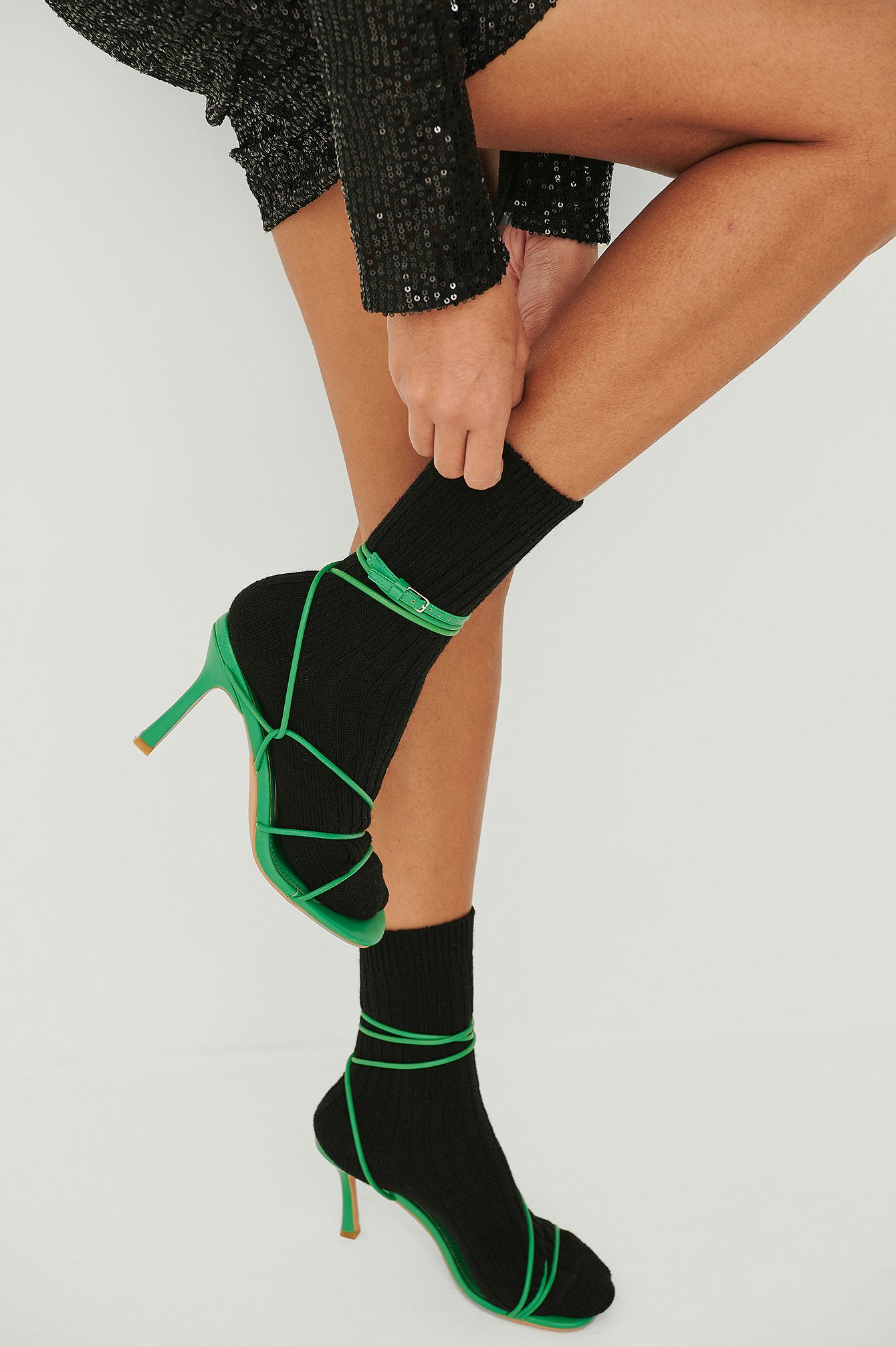 Black/Grey Melange Ribgebreide sokken in wollen mix in 2-pack