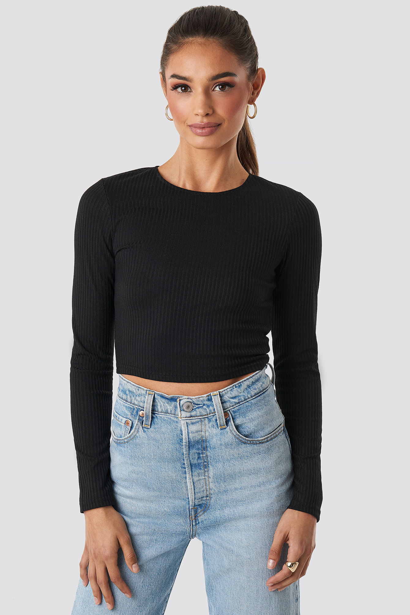 Ribbed Long Sleeve Top Black
