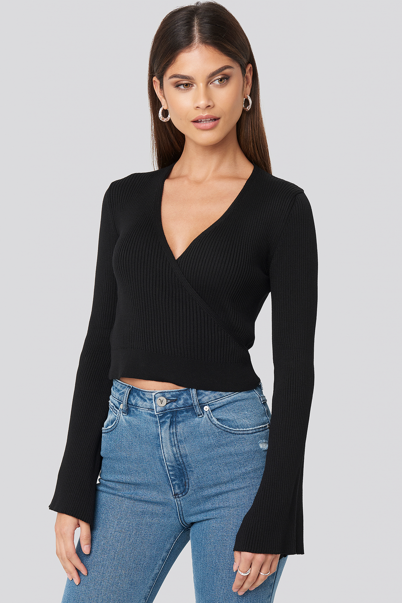 Ribbed Overlap Top Black