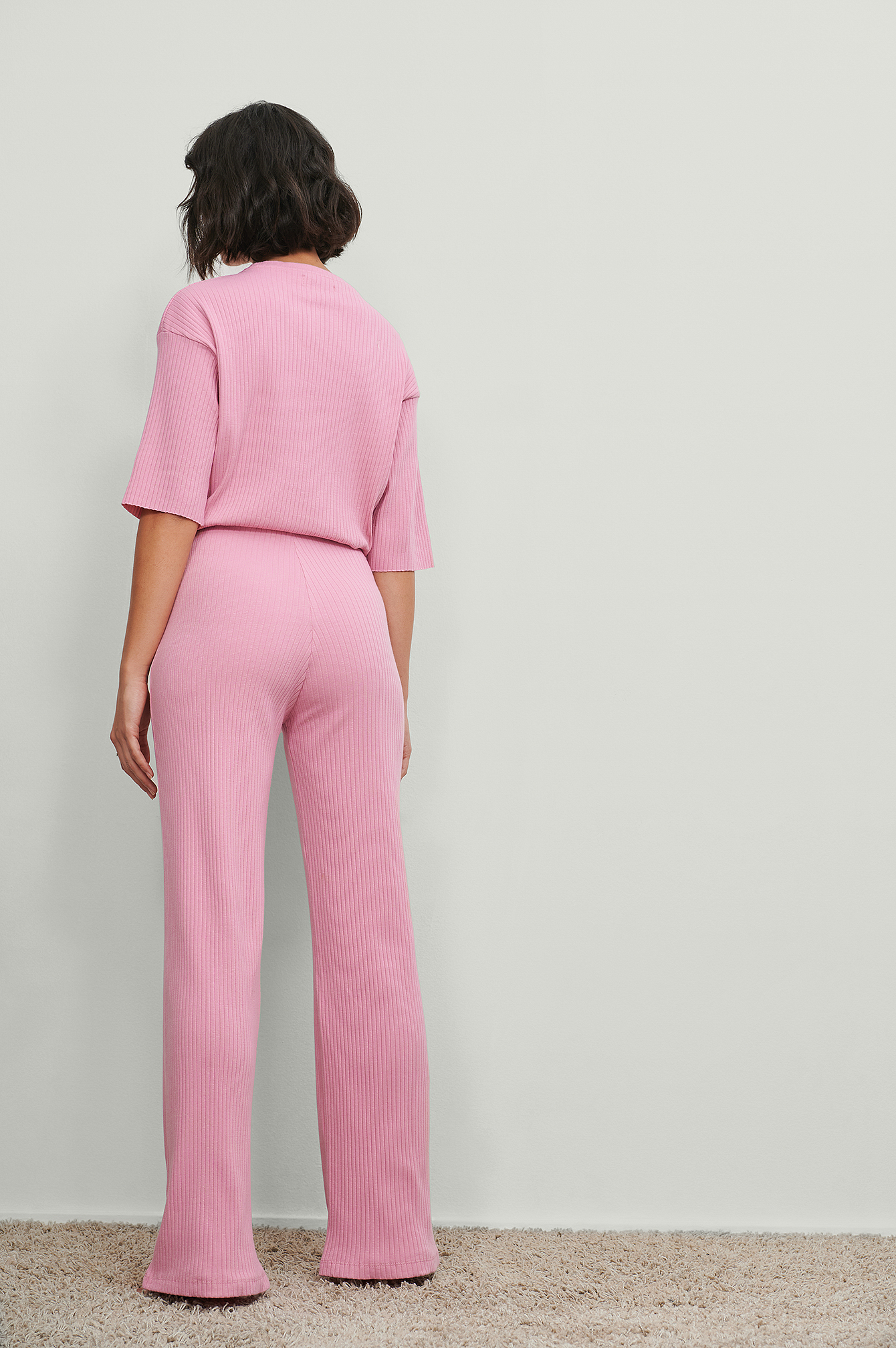 Ribbed Oversized T-shirt Pink | na-kd.com