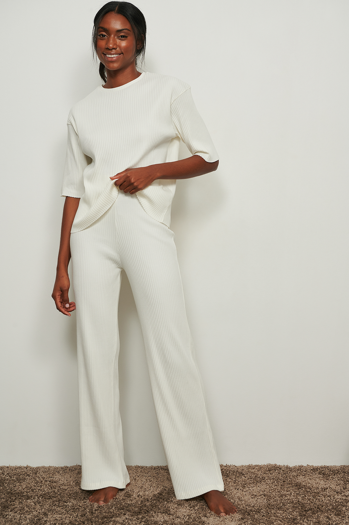 Ribbed Oversized T-shirt Offwhite | na 