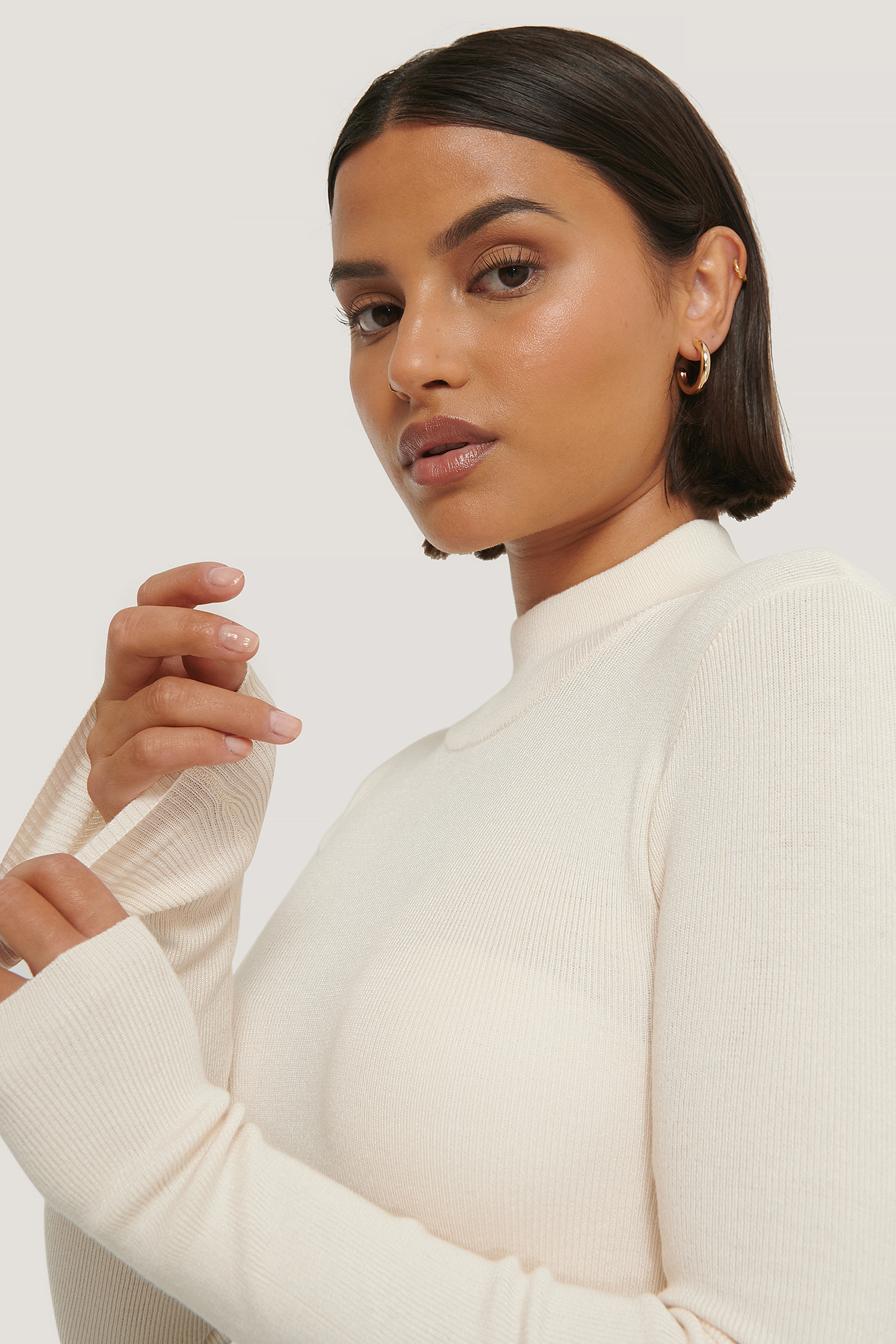 Ribbed Polo Cropped Knitted Sweater Offwhite | NA-KD