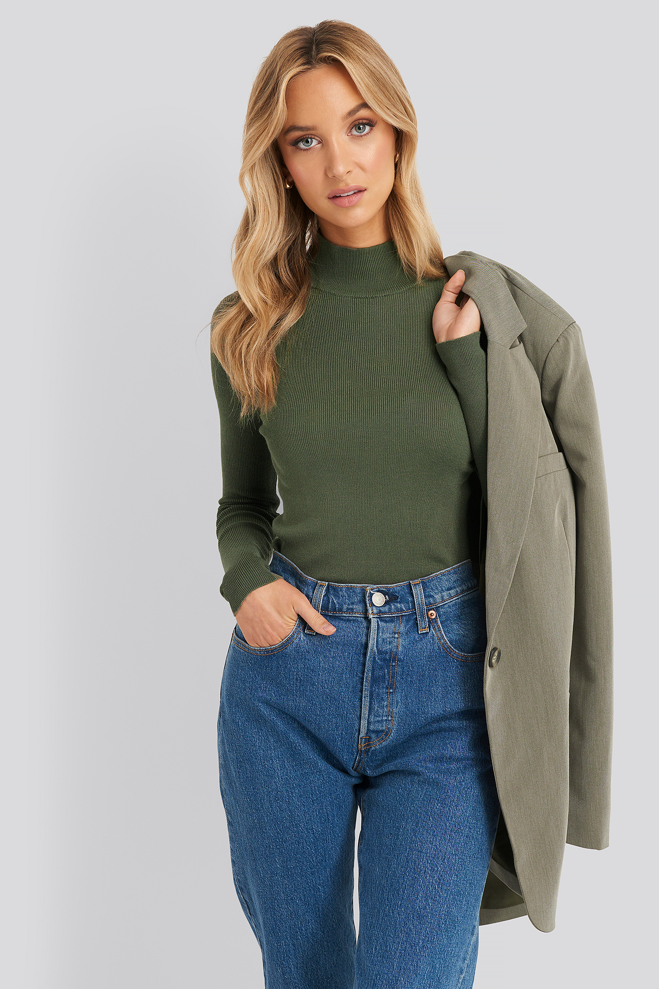 Ribbed Polo Knitted Sweater Khaki Green