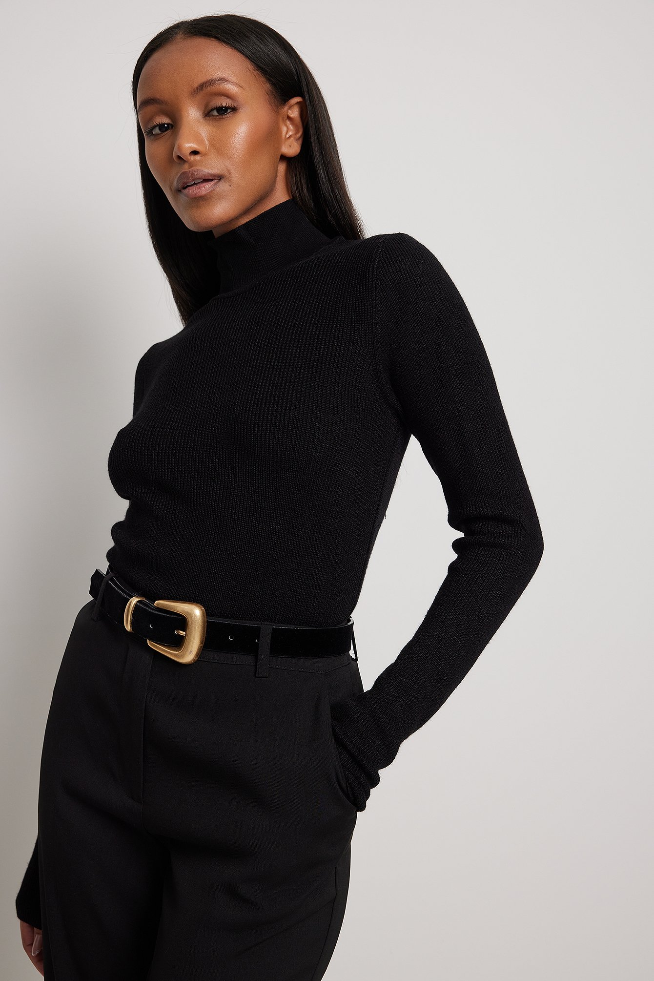 Black Ribbed Polo Knitted Sweater