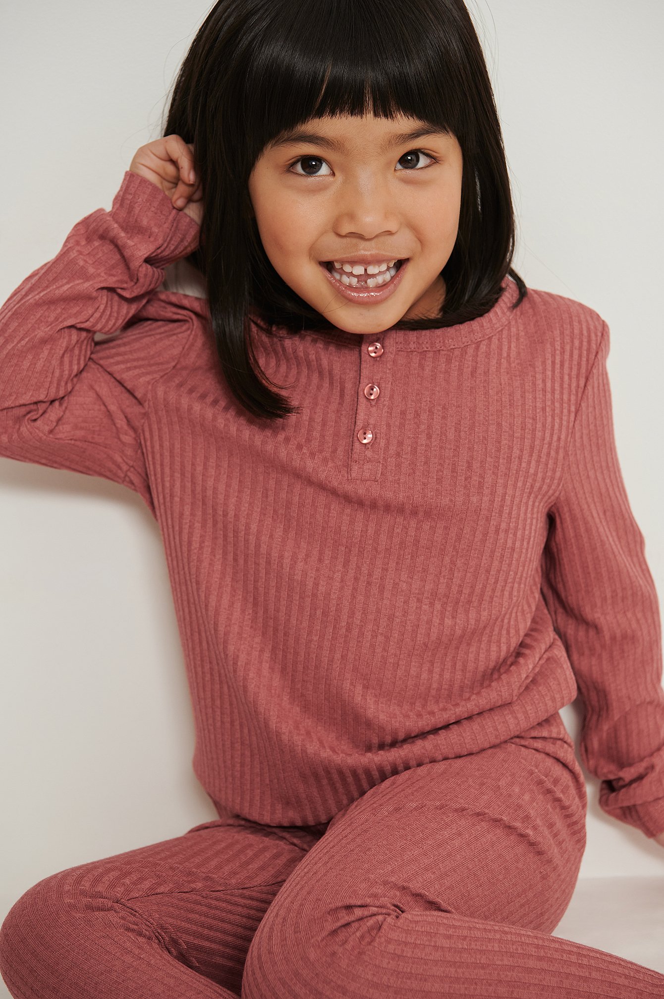 KIDS by NA-KD Ribbed Henley Top - Pink
