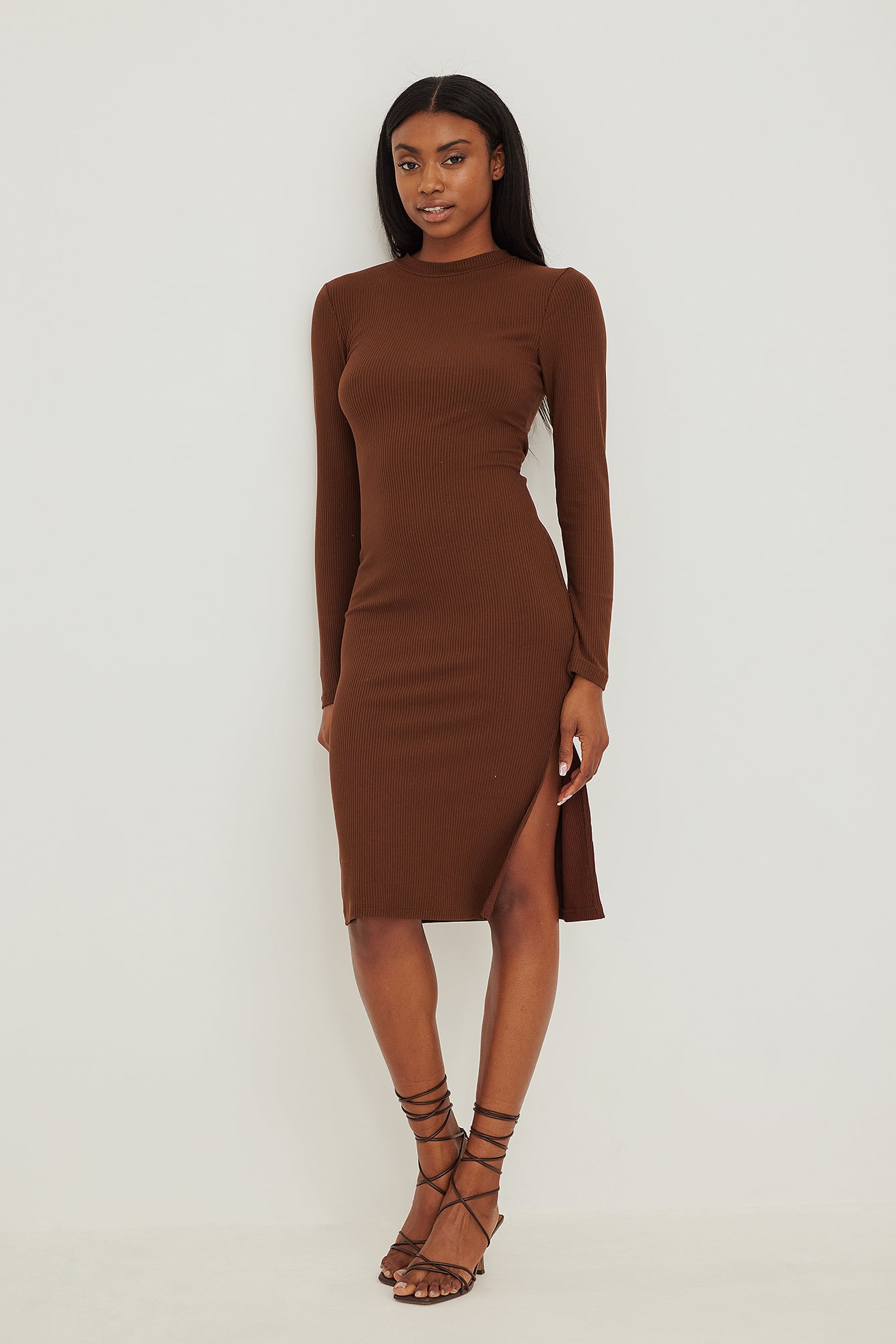 Womens Brown Long Sleeve Dresses | na 