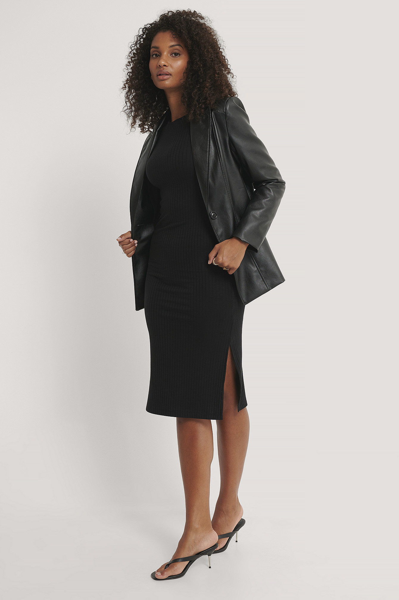 Ribbed Slit Dress Black | na-kd.com