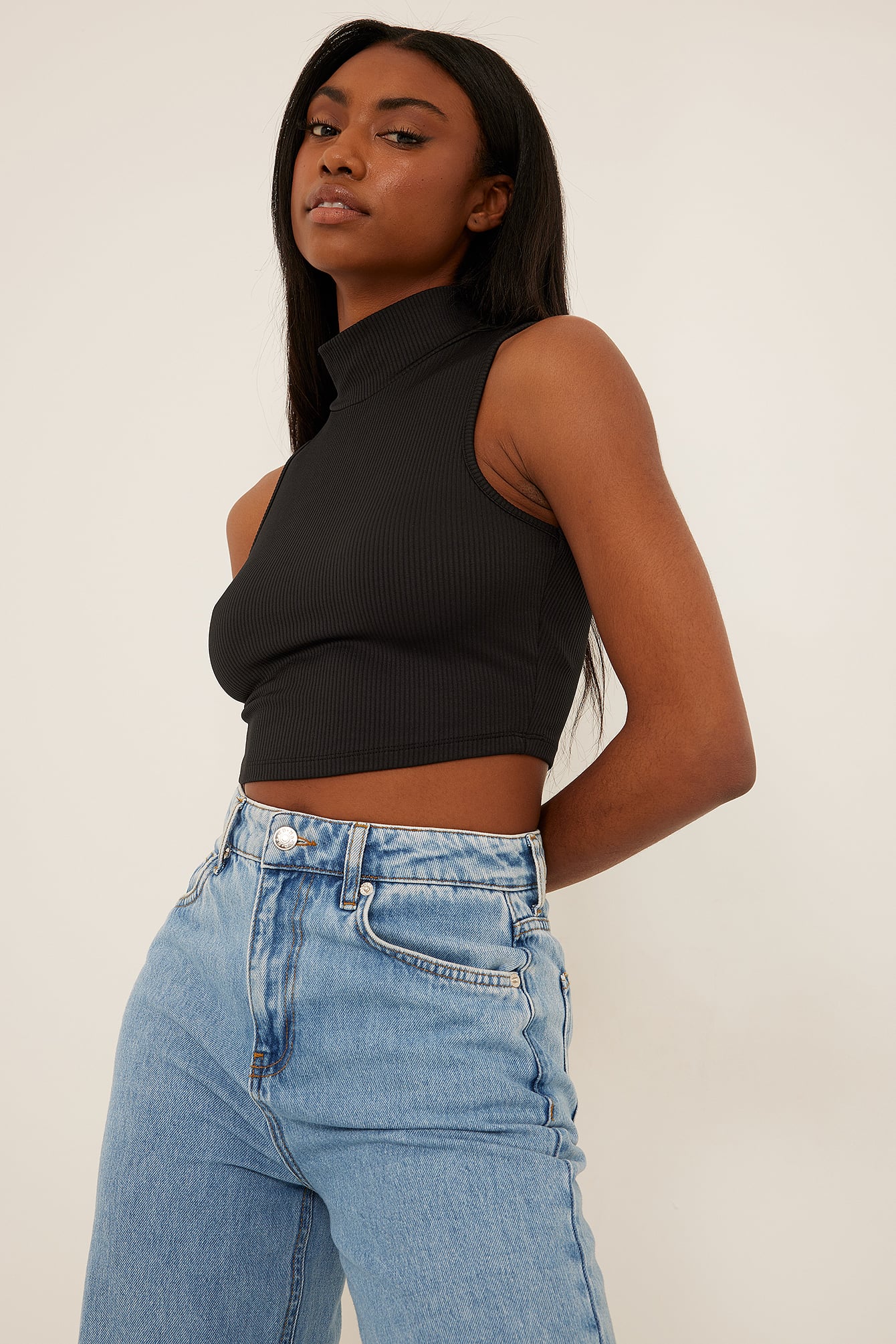 Black ribbed roll neck top Clearance