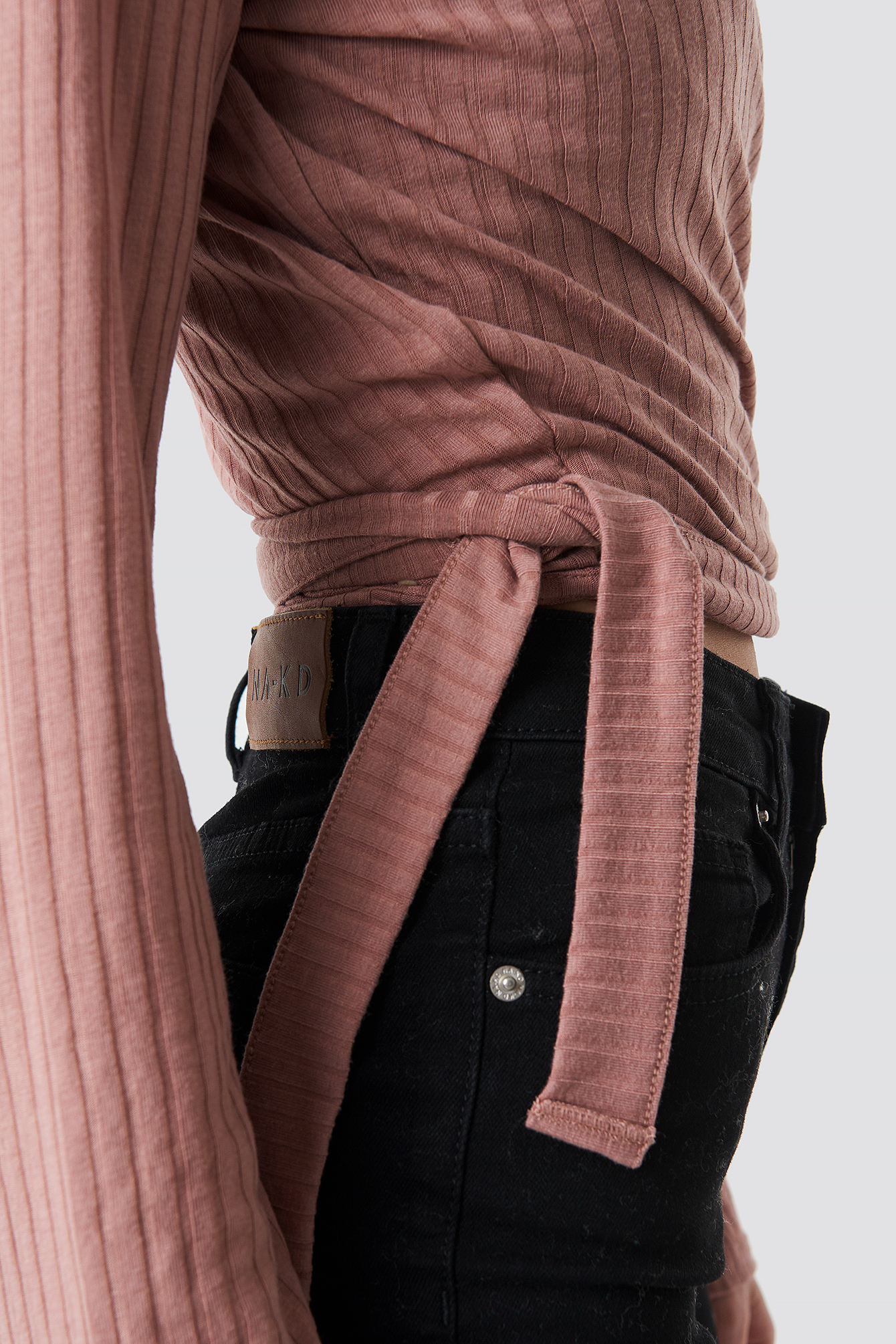 Ribbed Wrap Tie Top Dusty Dark Pink