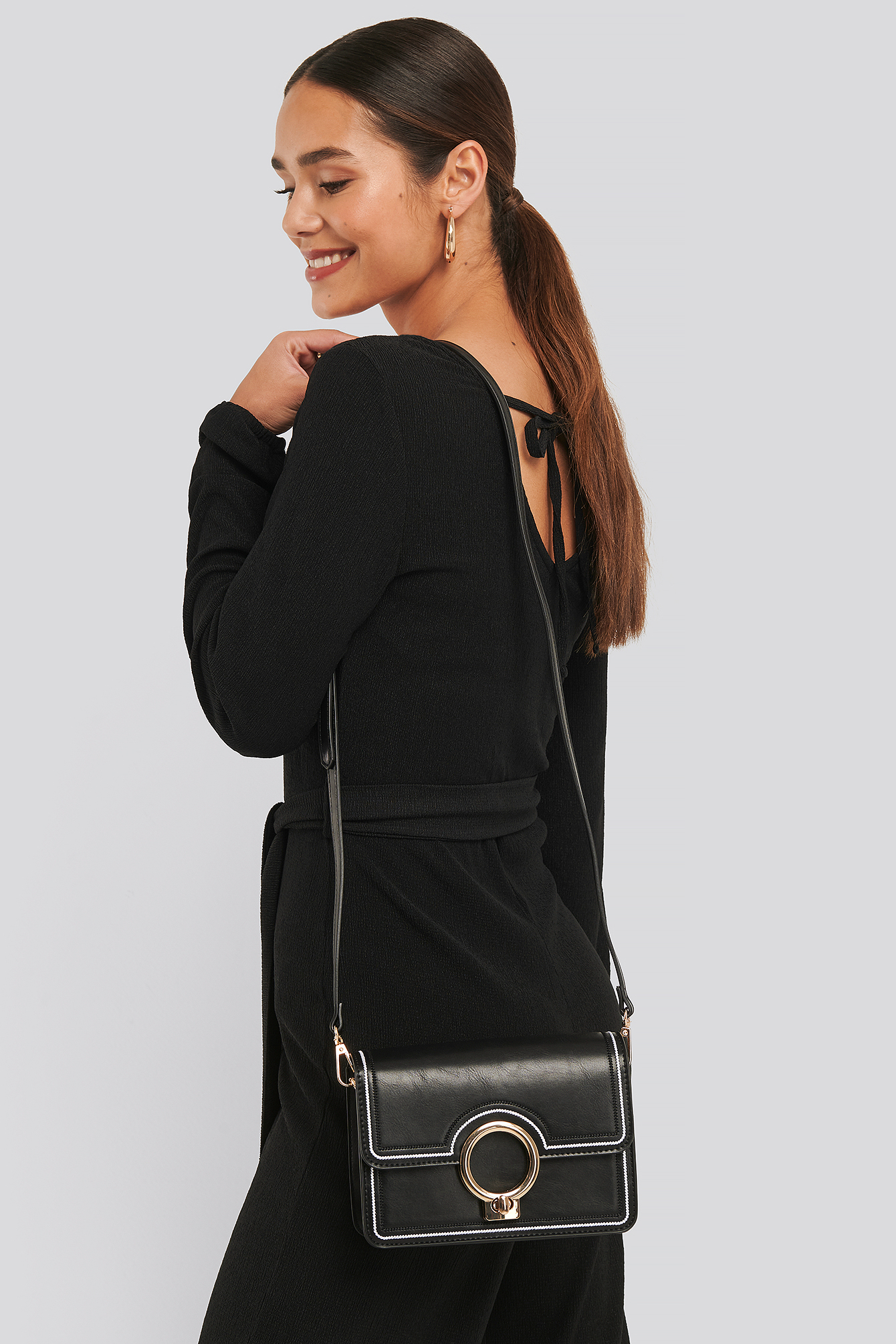 Ring Closure Crossbody Bag Black