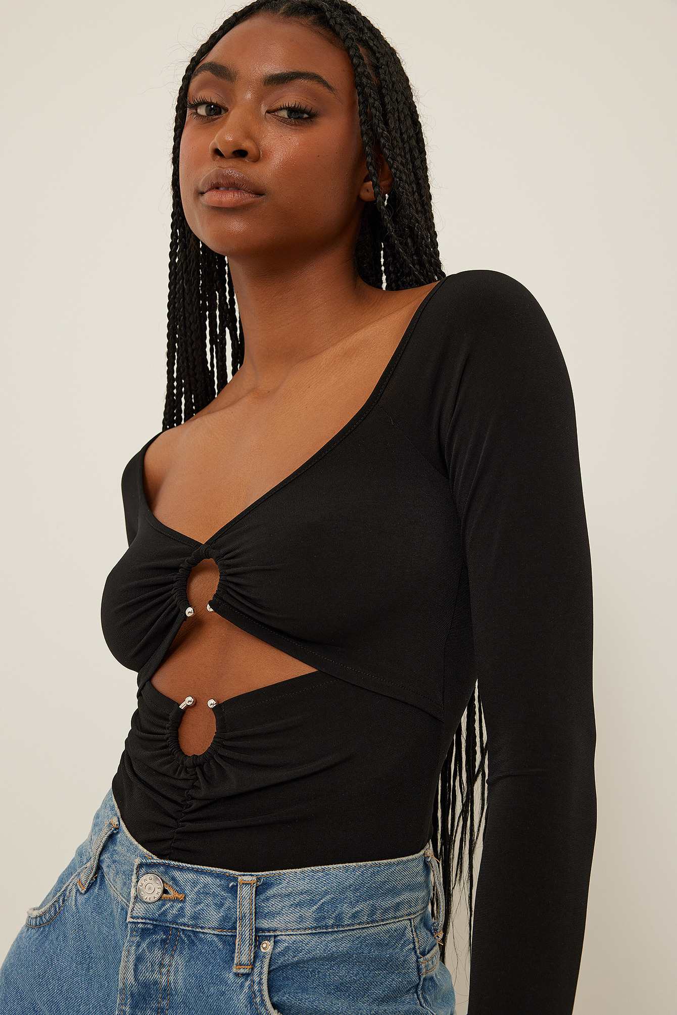 Ring Detail Long Sleeve Top Black | na 