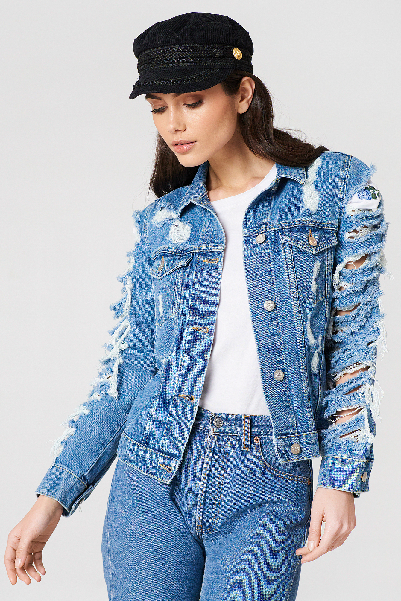 Ripped Denim Jacket Blue