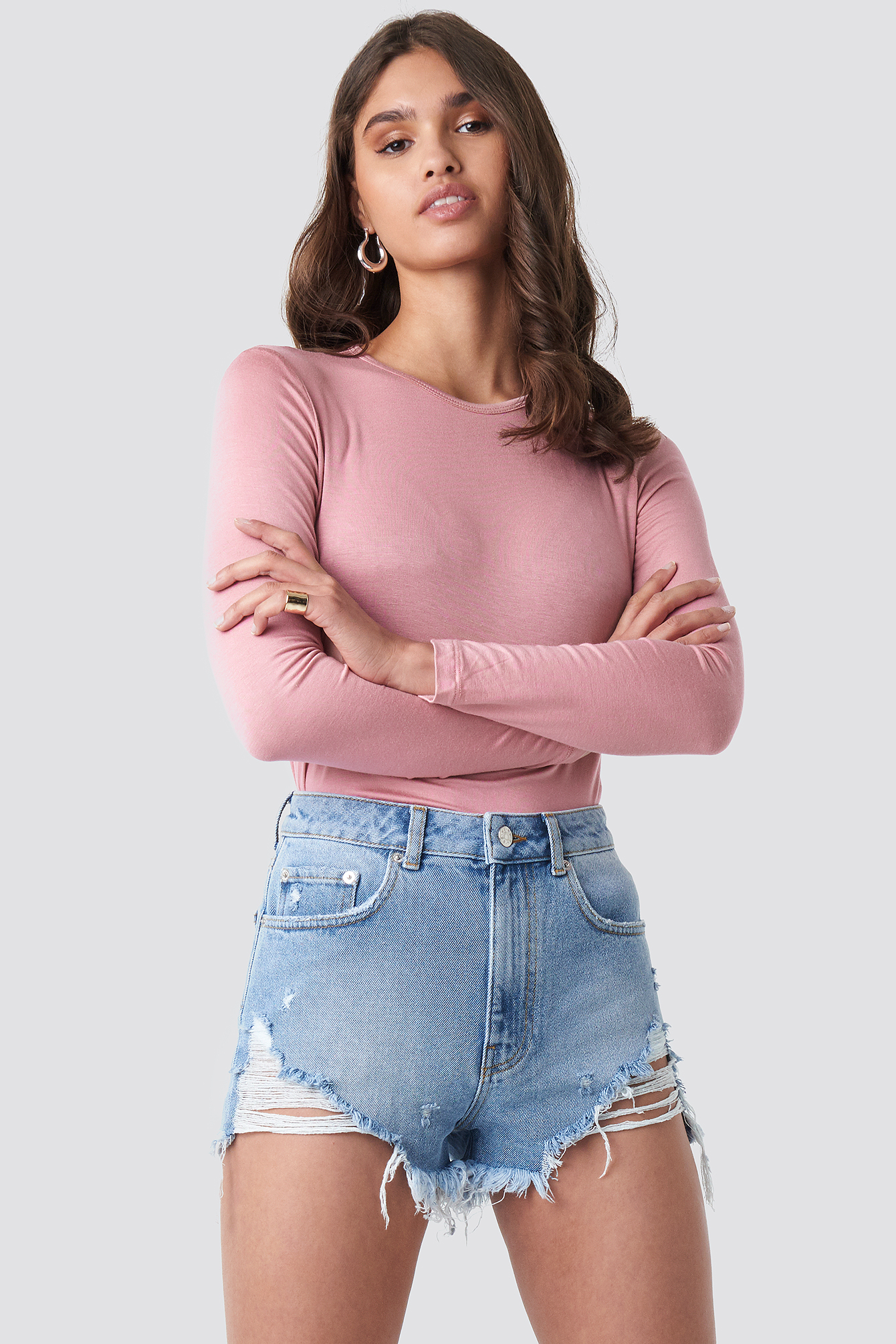 Ripped Denim Shorts Light Blue Wash